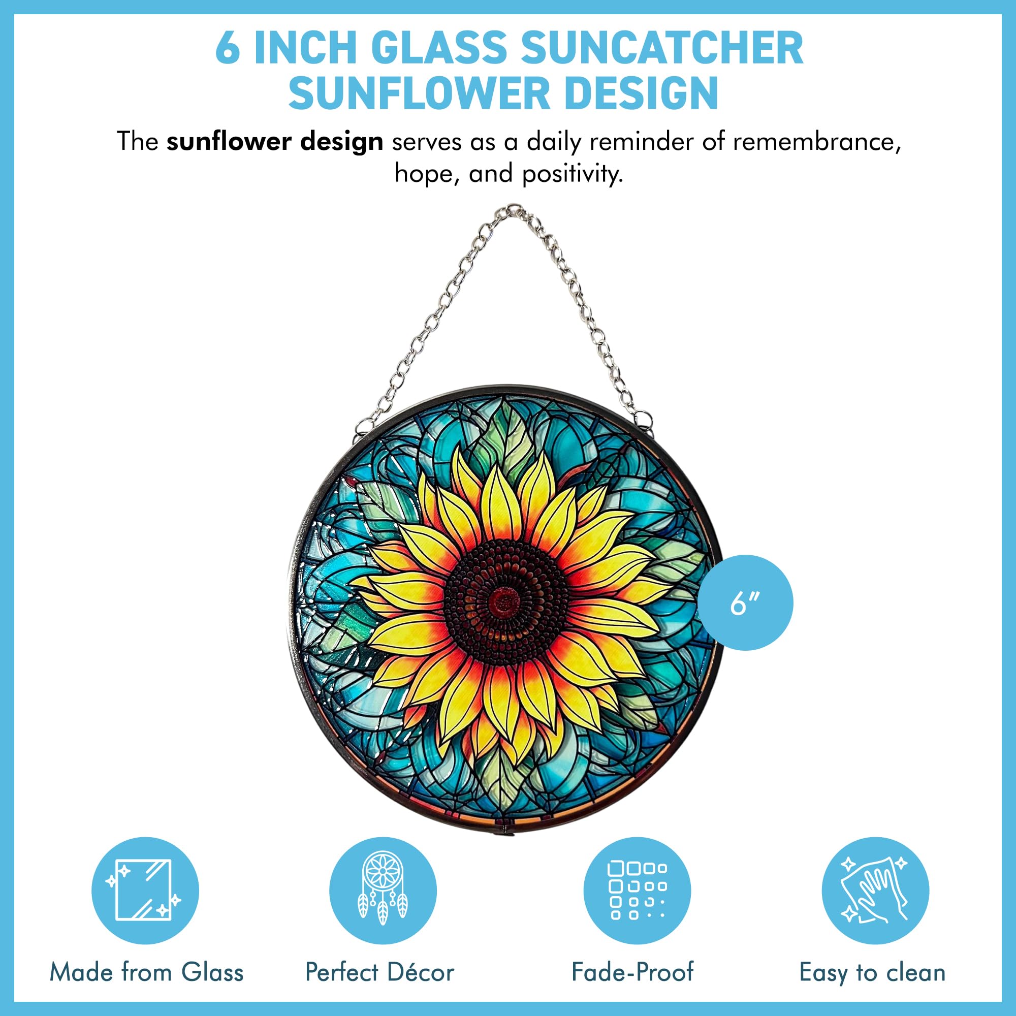 Vibrant Sunflower Stained Glass Suncatcher, 6-Inch Decorative Window Ornament, Multicolor, 6 Inch Diameter - Image 2