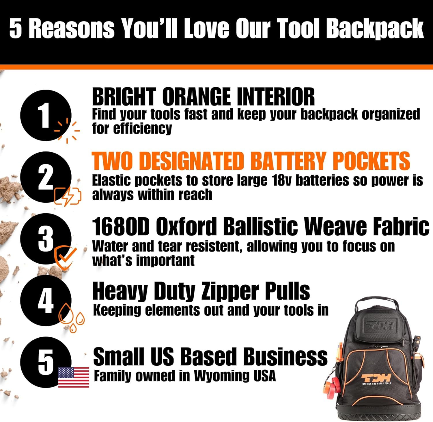 Tool Backpack with waterproof base - tool backpack heavy duty with battery pockets - Tool Bag Organizer - Water and Tear Resistant - Construction Backpack for men