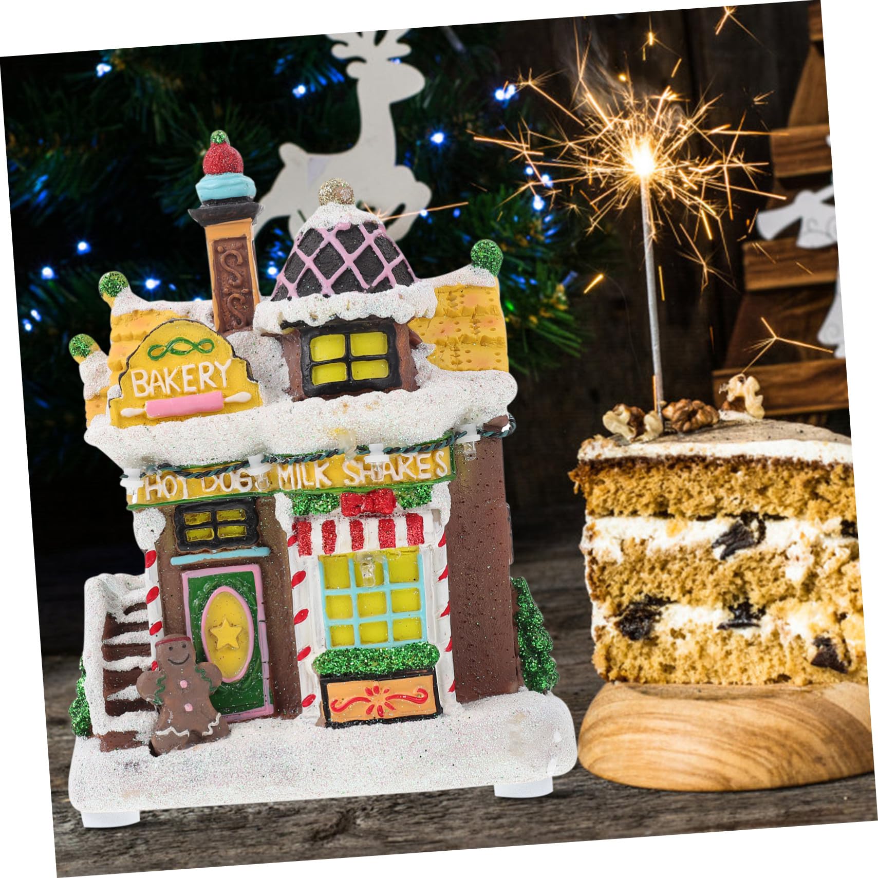 1pezzi Decorazione di Natale House in Resina Luci LED Regalo per Festa di Natale per Tavolo Soggiorno Camera da Letto Finestra