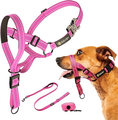 Miniatura 6 de Collar para la cabeza para perro con correa y correa de seguridad que detiene los tirones pesados de la cabeza reflectante acolchado para perros