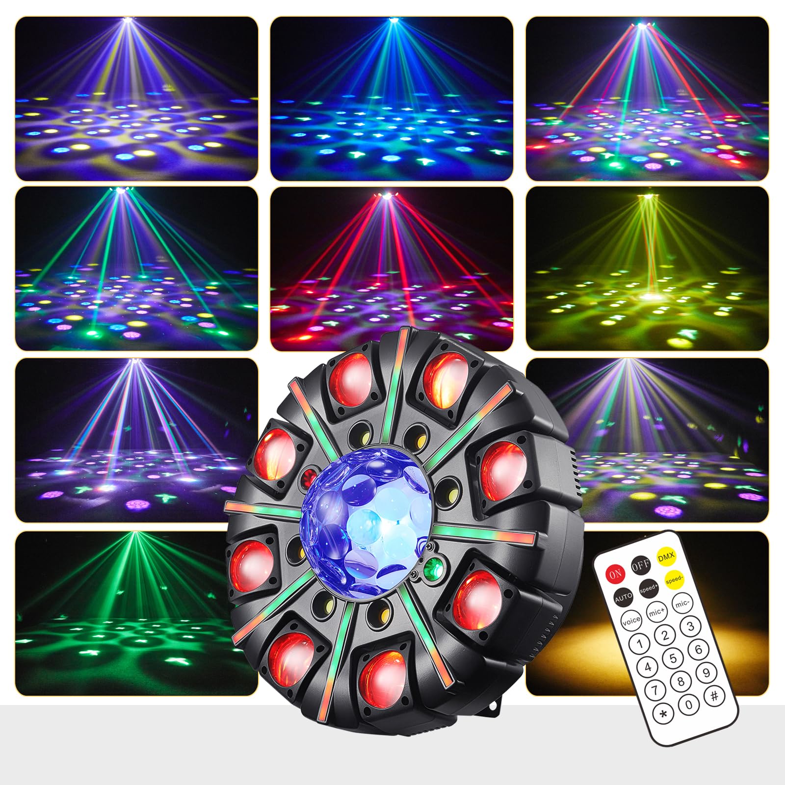 Moving Head Discolicht Partylicht, DMX 512 Effektstrahler,XJGQ08 LED RGB Licht DJ Projektor Musikgesteuert DJ Disco Lichter, Für KTV Familientreffen Hochzeit Geburtstag Halloween