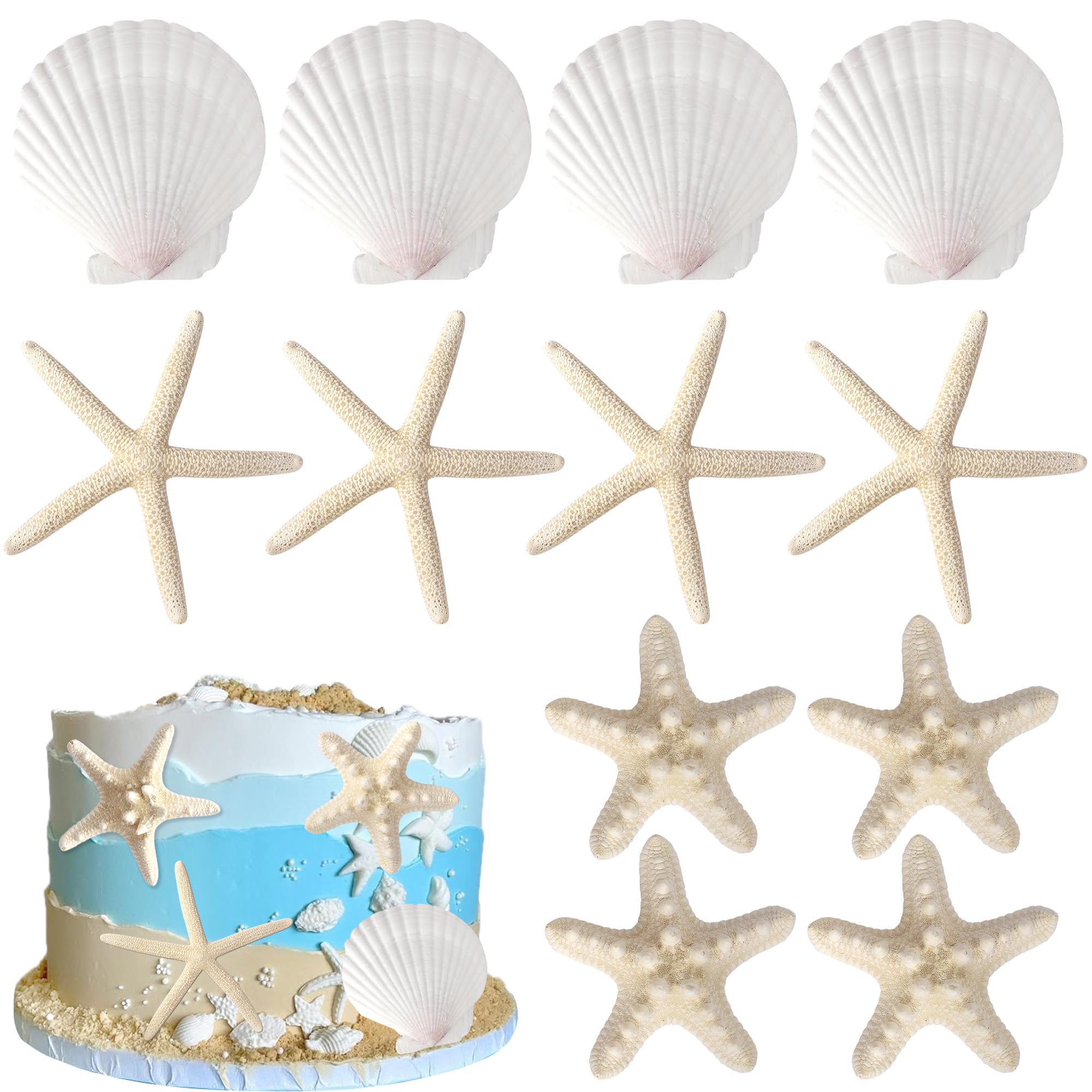 Xsstarmi Natural Starfish Shells Cake Topper Decorations 3-5 Inch Starfish Shells Cake Bakeware Decorations for Baby Shower Kids Birthday Wedding Anniversary Party DIY Cake Decorations — image 1