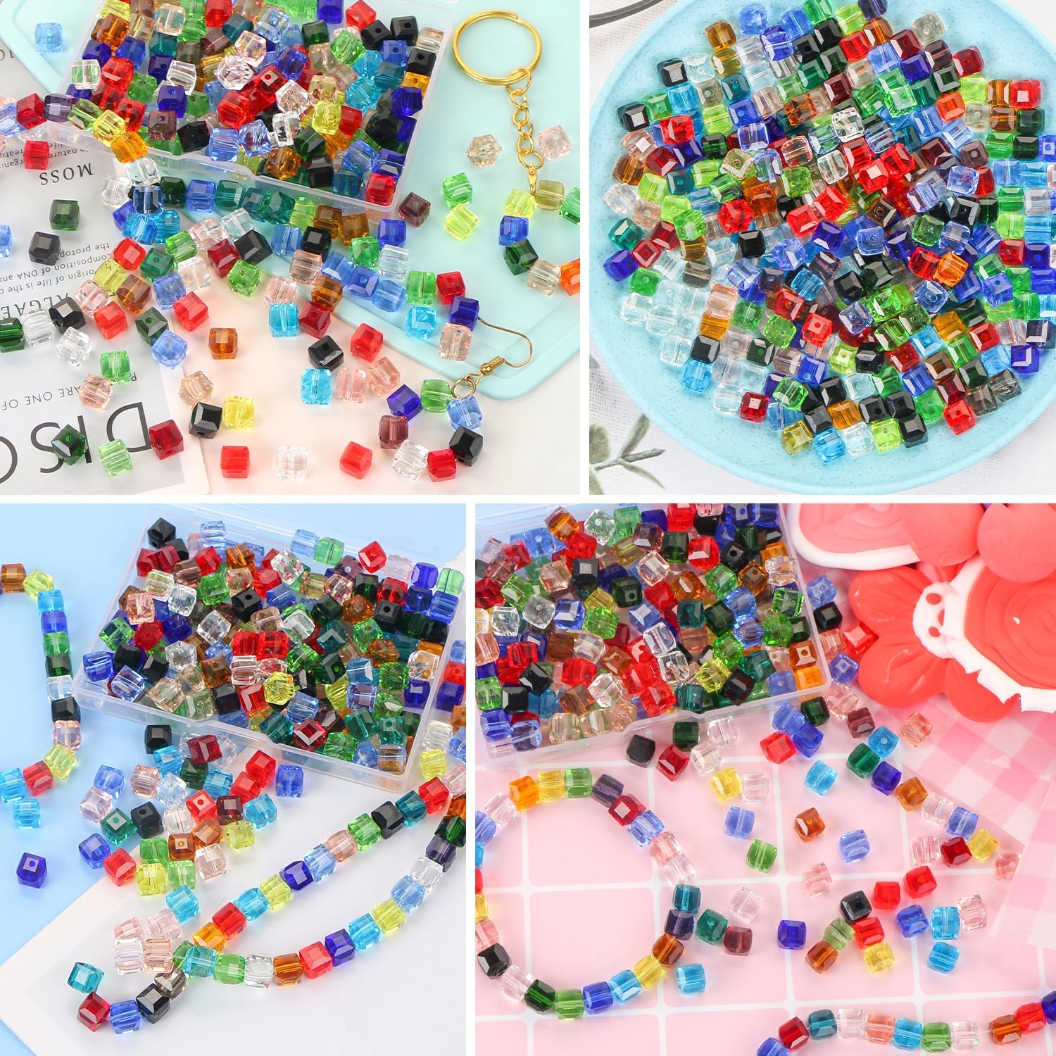 200 Pcs 4mm Cube Crystal Glass Beads for Jewelry Making, Square Crystal Beads with Box, Crystal Spacer Beads for DIY Craft Bracelets Charms Wind Chimes (Multicolor) - Image 7
