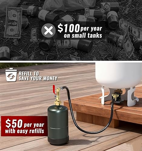 Miniatura 3 de Manguera adaptadora de repuesto de propano de 3 pies con medidor y válvula de control de encendidoapagado, manguera de recarga de propano de
