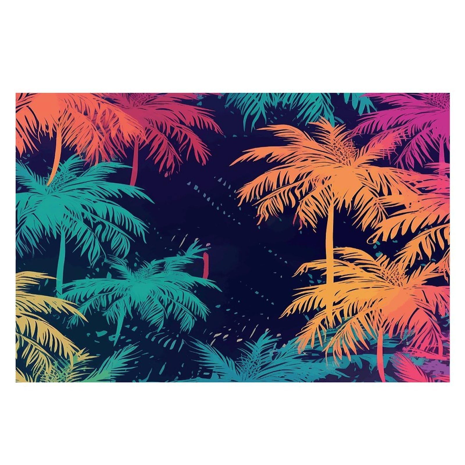 Colorful Palm Trees Placemats Wipeable Heat Resistant Table Mats Washable Flax Place Mats Elegant Cloth Non-Slip Placemat for Kitchen Dinning Party Table Decor 12 * 18 in