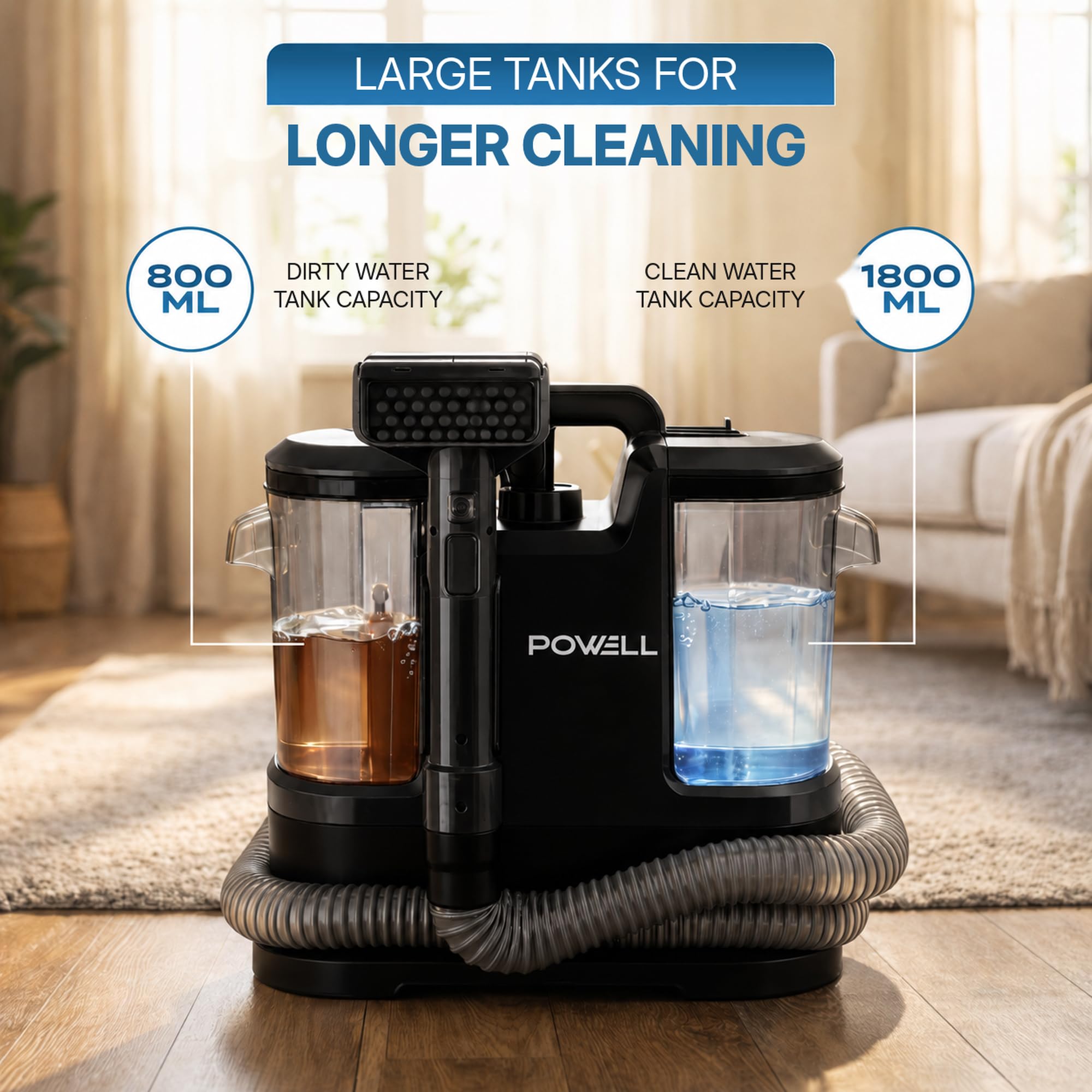 Powell SpotPro600 Shampouineuse 600 W, 18 kPa, canapé et tapis, noir