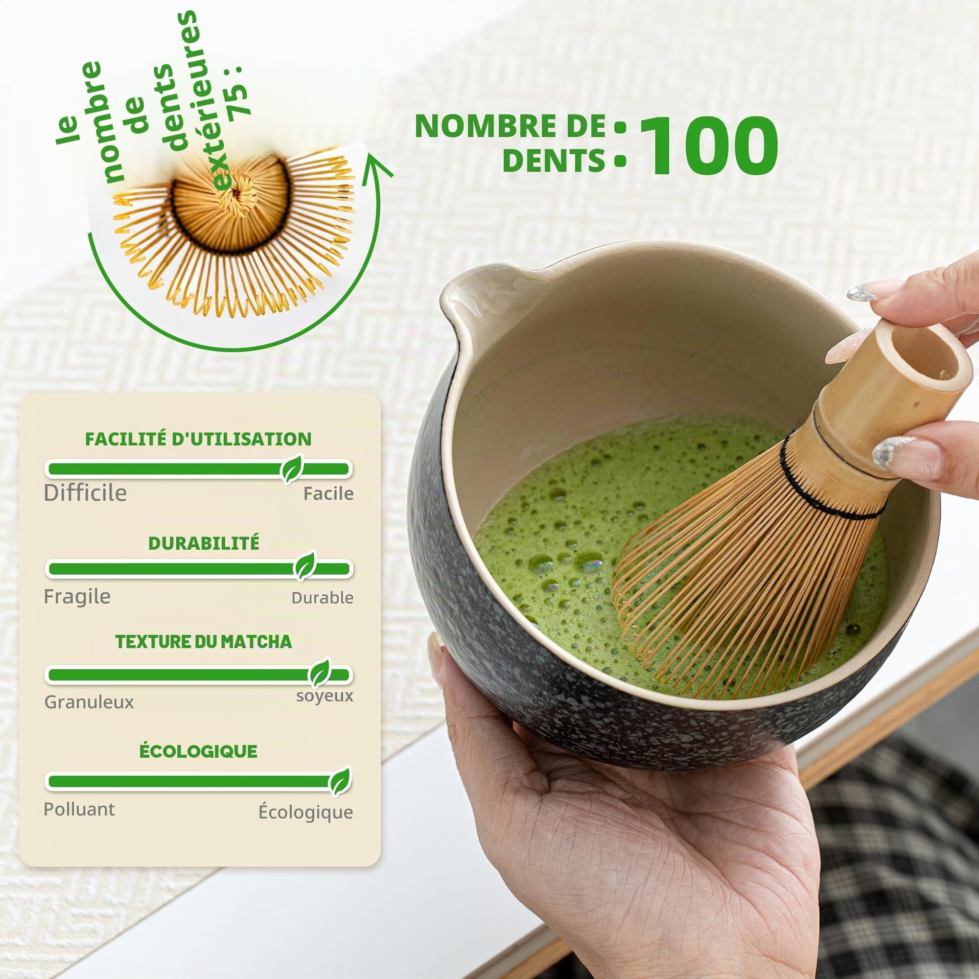 TEANAGOO Service à thé japonais, ensemble de fouet à matcha, bol à matcha en bambou (Chasen), cuillère (chashaku), support de fouet à matcha, kit de fabrication de thé. O1, kit de poudre de thé vert