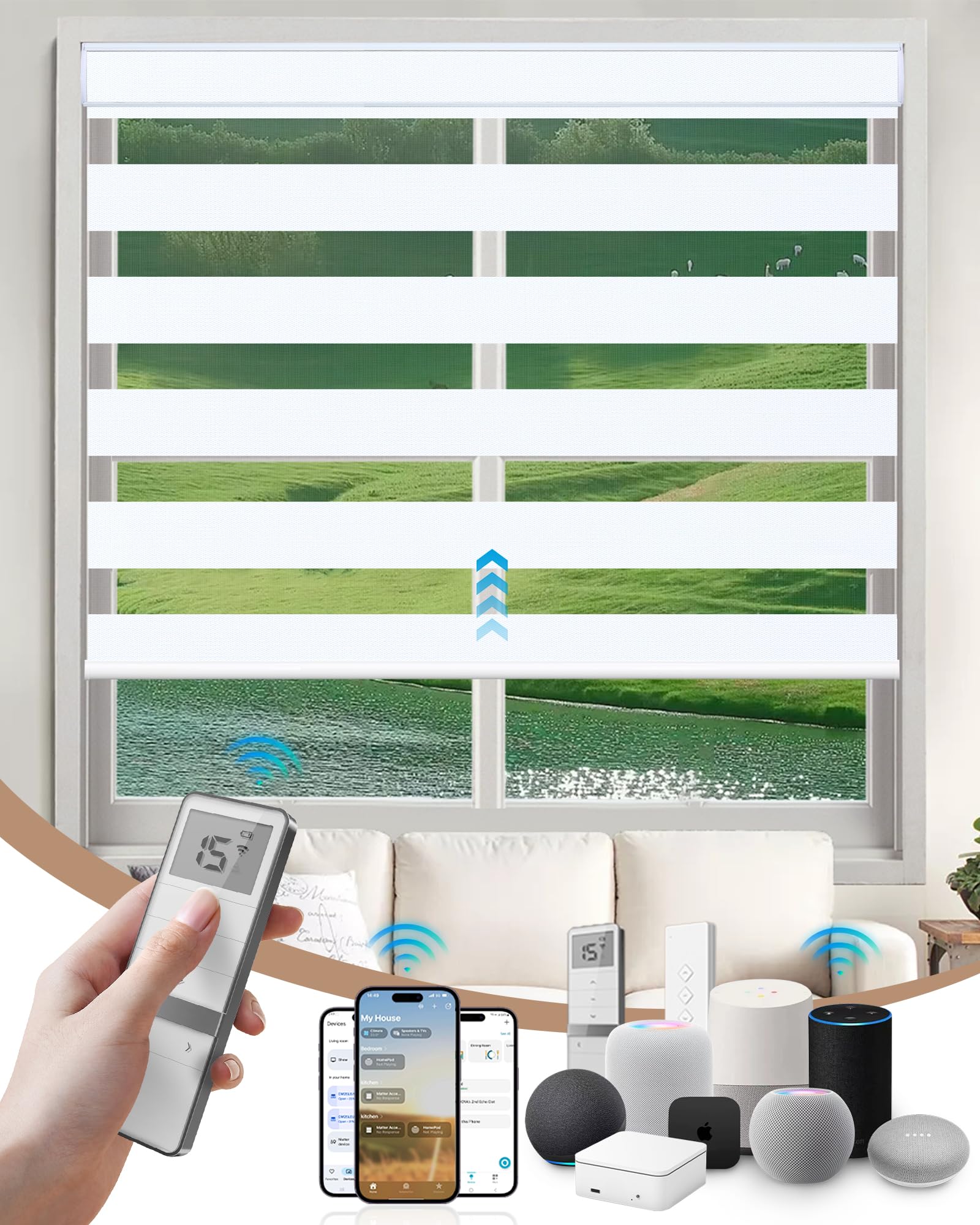 Kincmo Motorized Blinds with Remote, Motorized Zebra Shades Work with Apple Homekit,Alexa,Google Home, Customized Electric Blinds with Remote,App,