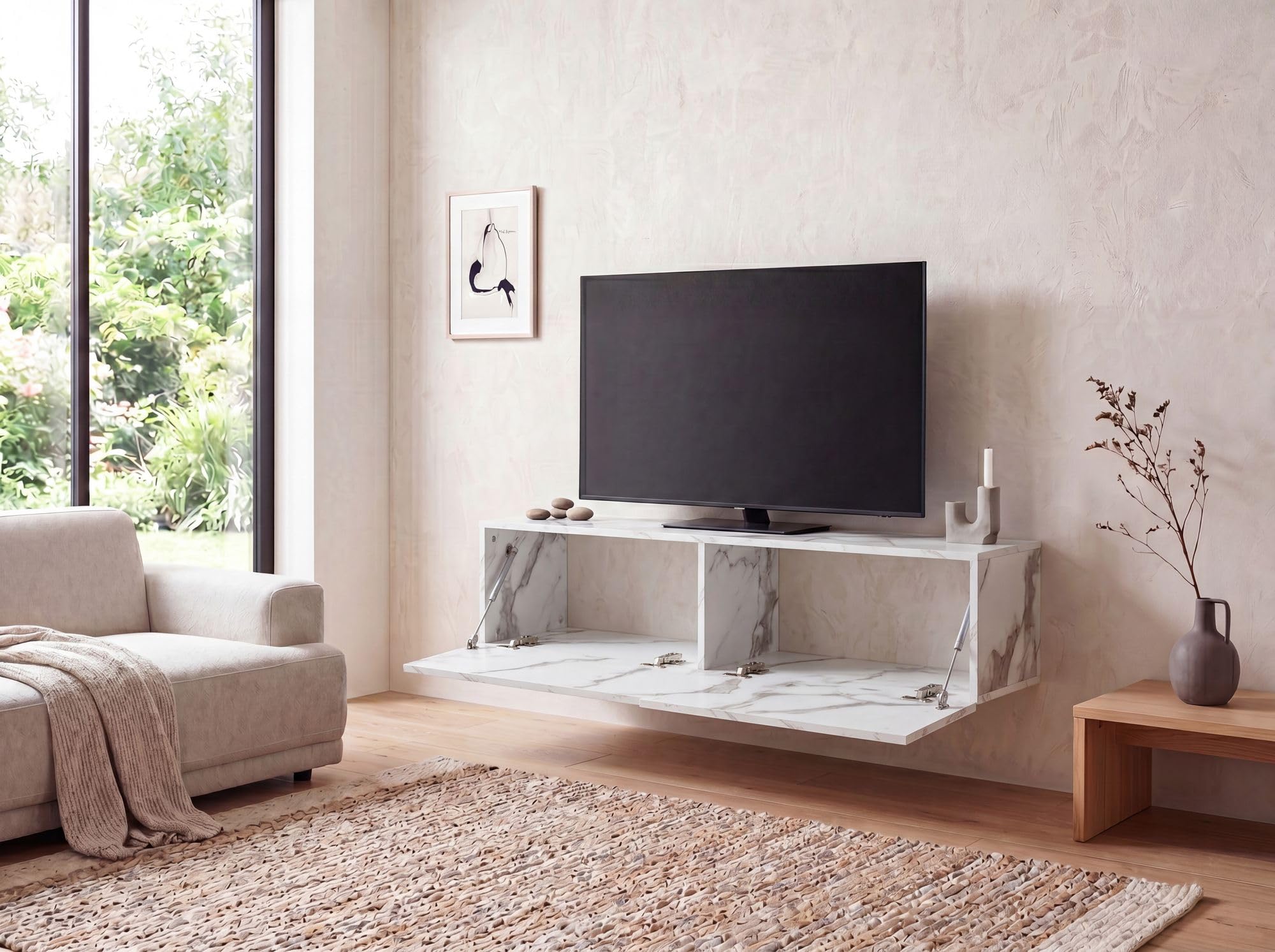 FineBuy - Mobile basso da appendere, effetto marmo, 120 x 30 x 30 cm