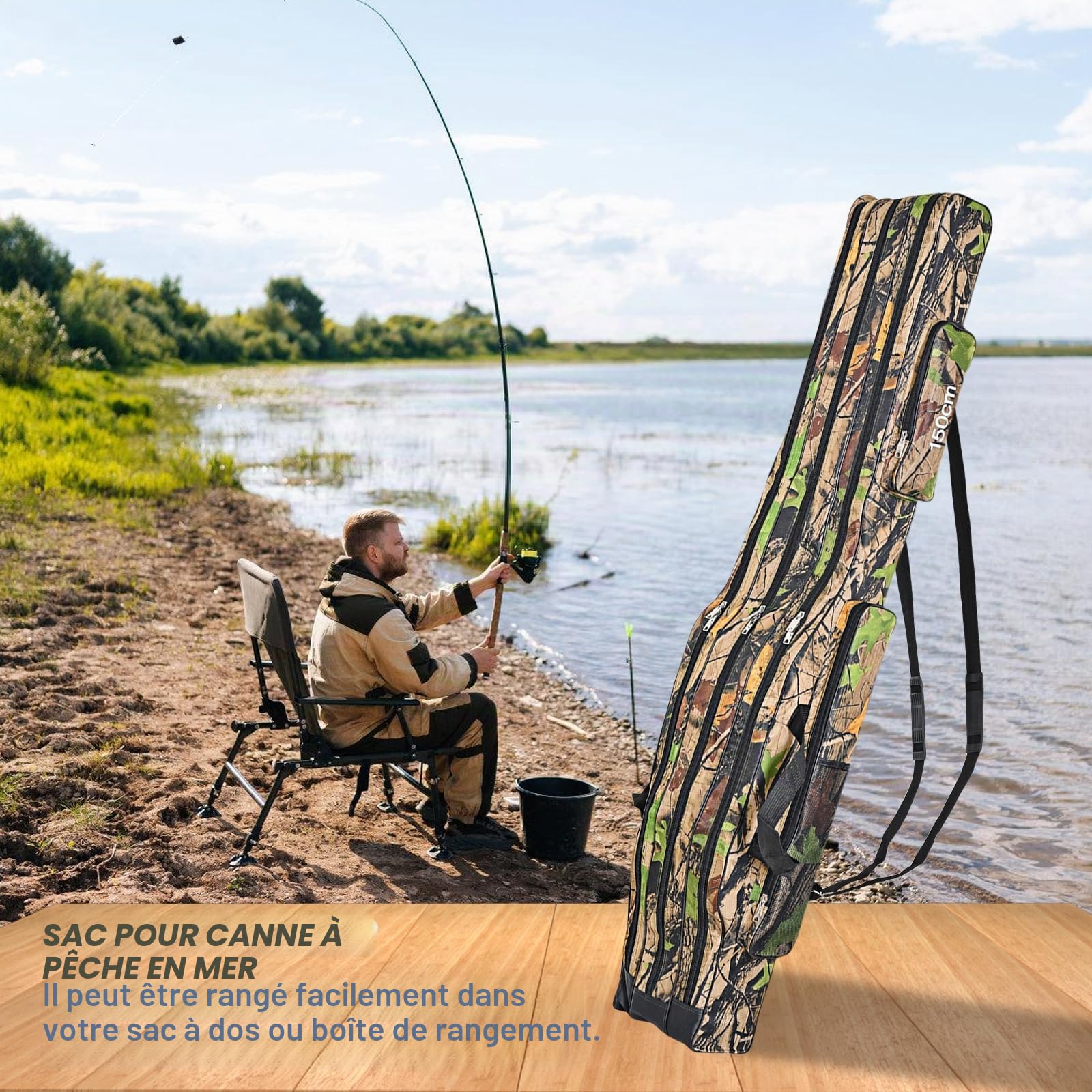 Fourreau Canne A Peche, Sac De Peche 3 Couches, 150cm Sac De Canne À Pêche Portable, Canne À Pêche Moulinet Sac A Dos Peche, Accessoires De Pêche Housse Canne A Peche Pliable(Couleur Du Grand Arbre)