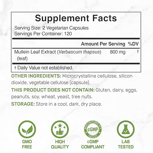 Miniatura 2 de Extracto de hoja de gordolobo 20,000 mg, 240 cápsulas vegetarianas - Suministro para 4 meses - Sin OMG, vegano