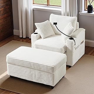 Accent Chair with Storage Ottoman Upholstered Living Room Chairs for Rea...