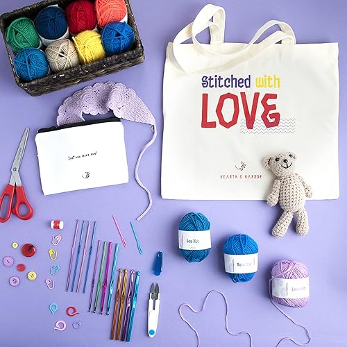 Miniatura 3 de Kit de ganchillo pequeño de 43 piezas para principiantes, adultos y niños, con 9 ganchos de ganchillo y 55 yardas de hilo para juego de ganchillo,