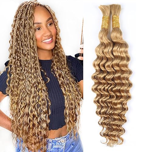 Miniatura 7 de Extensiones de cabello humano ondulado profundo de 18 pulgadas para trenzar sin trama, 100% sin procesar, brasileño, mojado y ondulado, rizado,