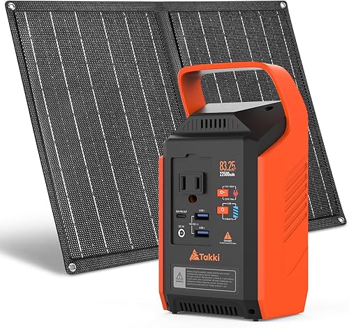 Takki Generador solar de pico de 120 W con panel de 21 W, estación de energía portátil de 83 Wh, banco de energía solar con salida de CA de 110 V