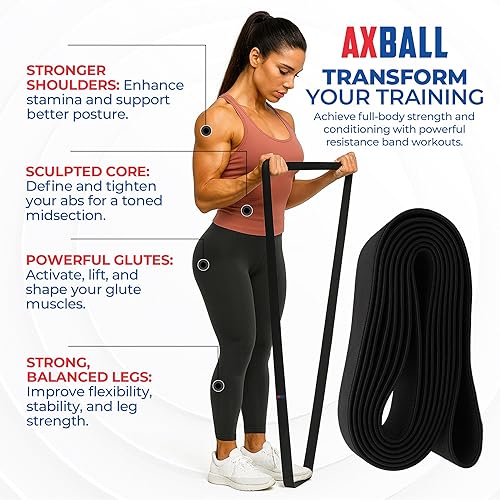 Miniatura 2 de AXBALL Bandas de alta resistencia de alto rendimiento de 76 pulgadas de longitud extendida para entrenamientos de fuerza, movilidad y pliométricos