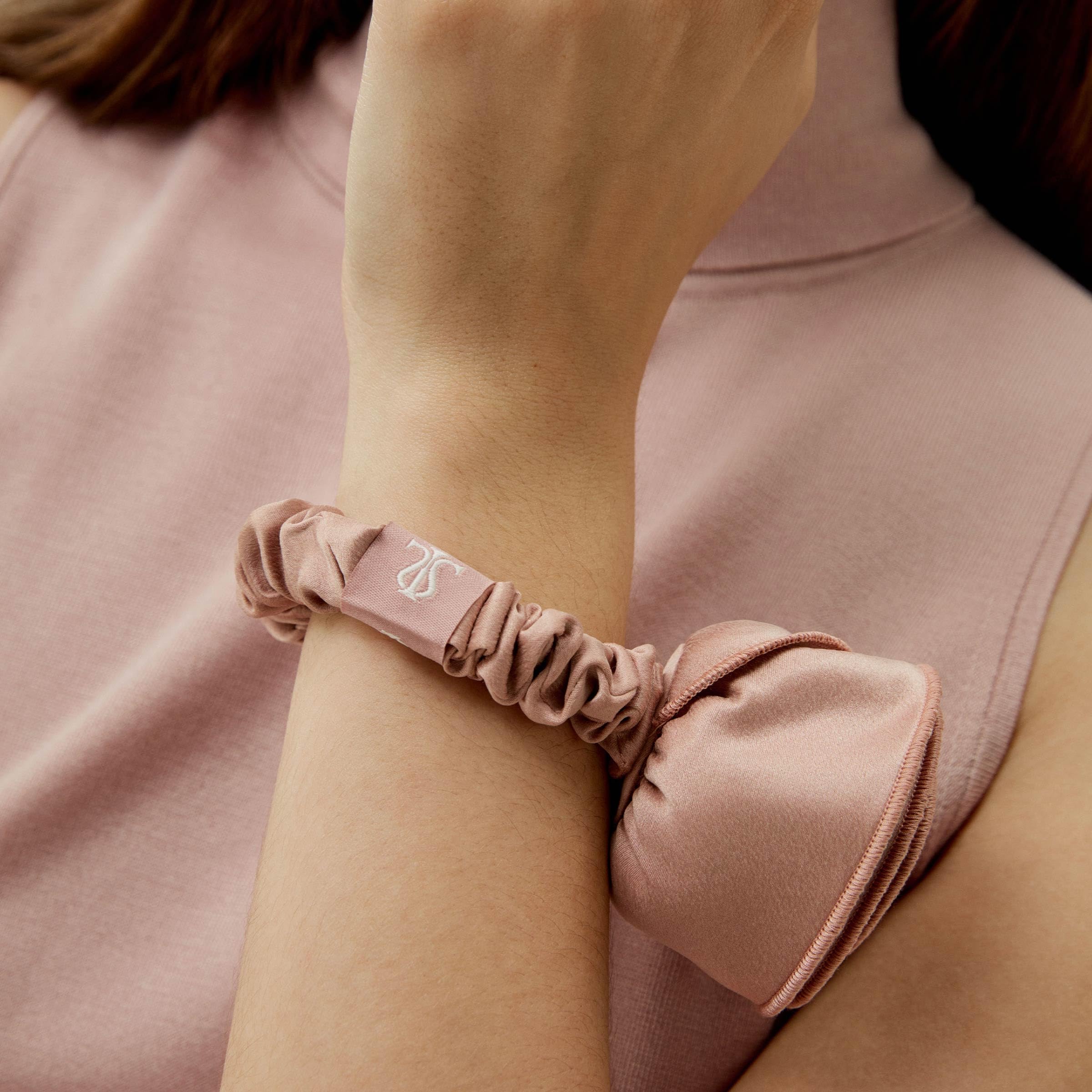 LILYSILK 100% Seiden Haargummi Rosettenförmiges Haargummi für Damen Haarschmuck Armband Accessoire Romantisches Haarband Stilvolle Haargummis, Abendsand