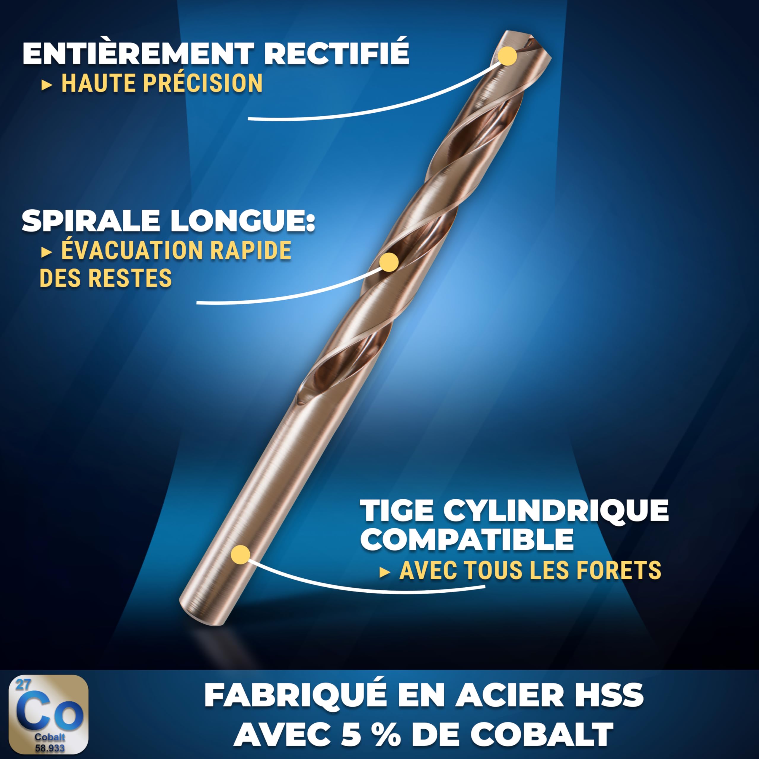S&R Forets à Métaux HSS Cobalt 1-6,5 mm Set 13 Pièces DIN 338 Coffret Métal