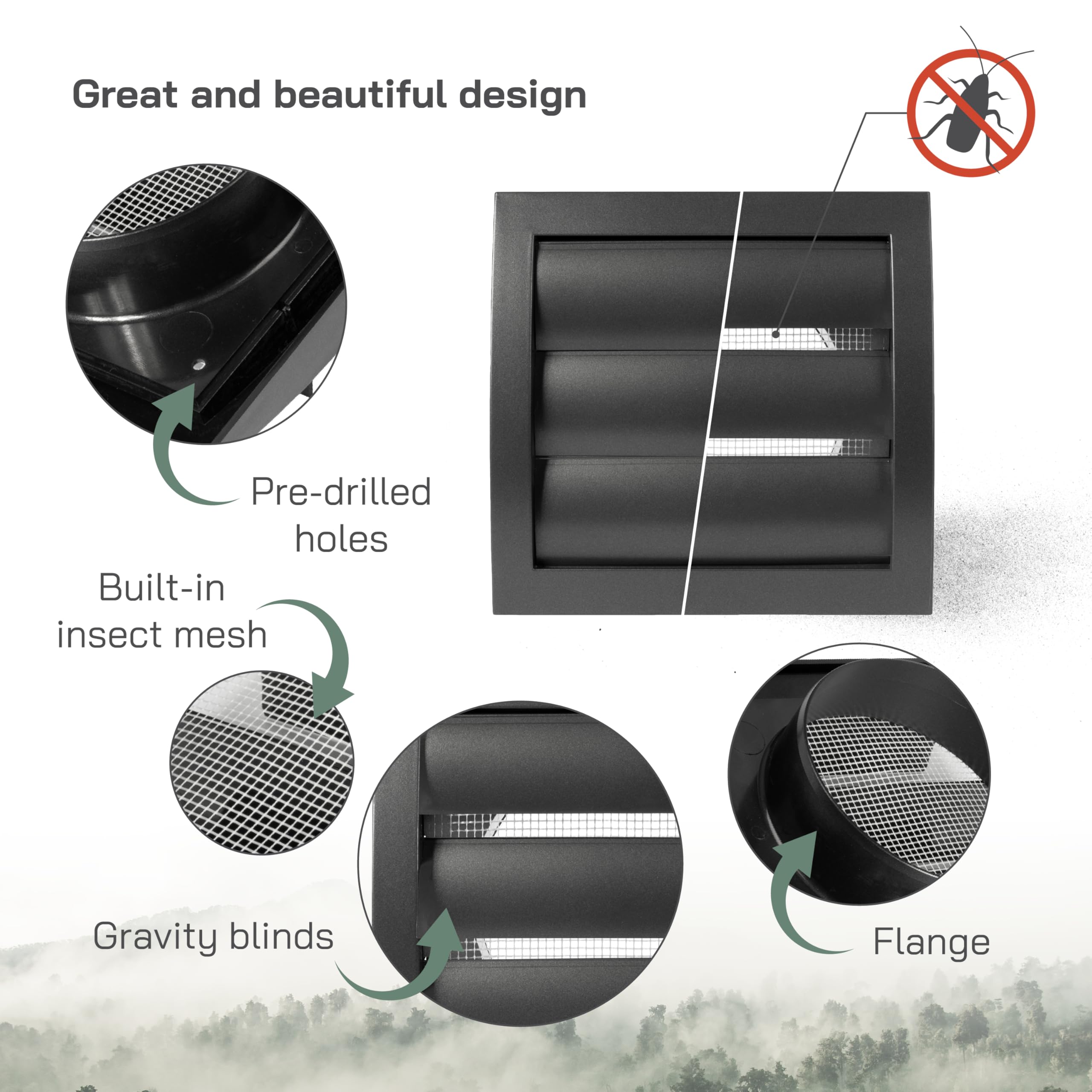 Vent Systems diameter 100 mm / 4" Inch, Anthracite Air Vent Plastic Cover, Louvered Outdoor Opening Flap Vent Built - Image 3