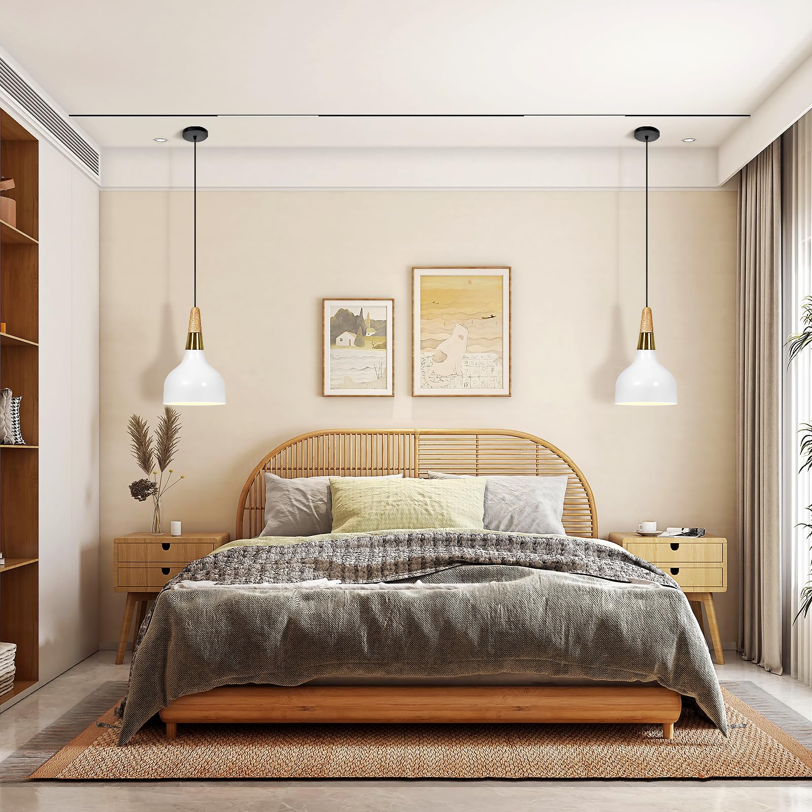 Shenmoyl Pendant Light, 1-Light Kitchen Island Adjustable Cord Iron Light Fixture, Macaron Nordic Hanging Ceiling Light with E26 Bulb for Dinning Room, Bedroom, Hallway, White