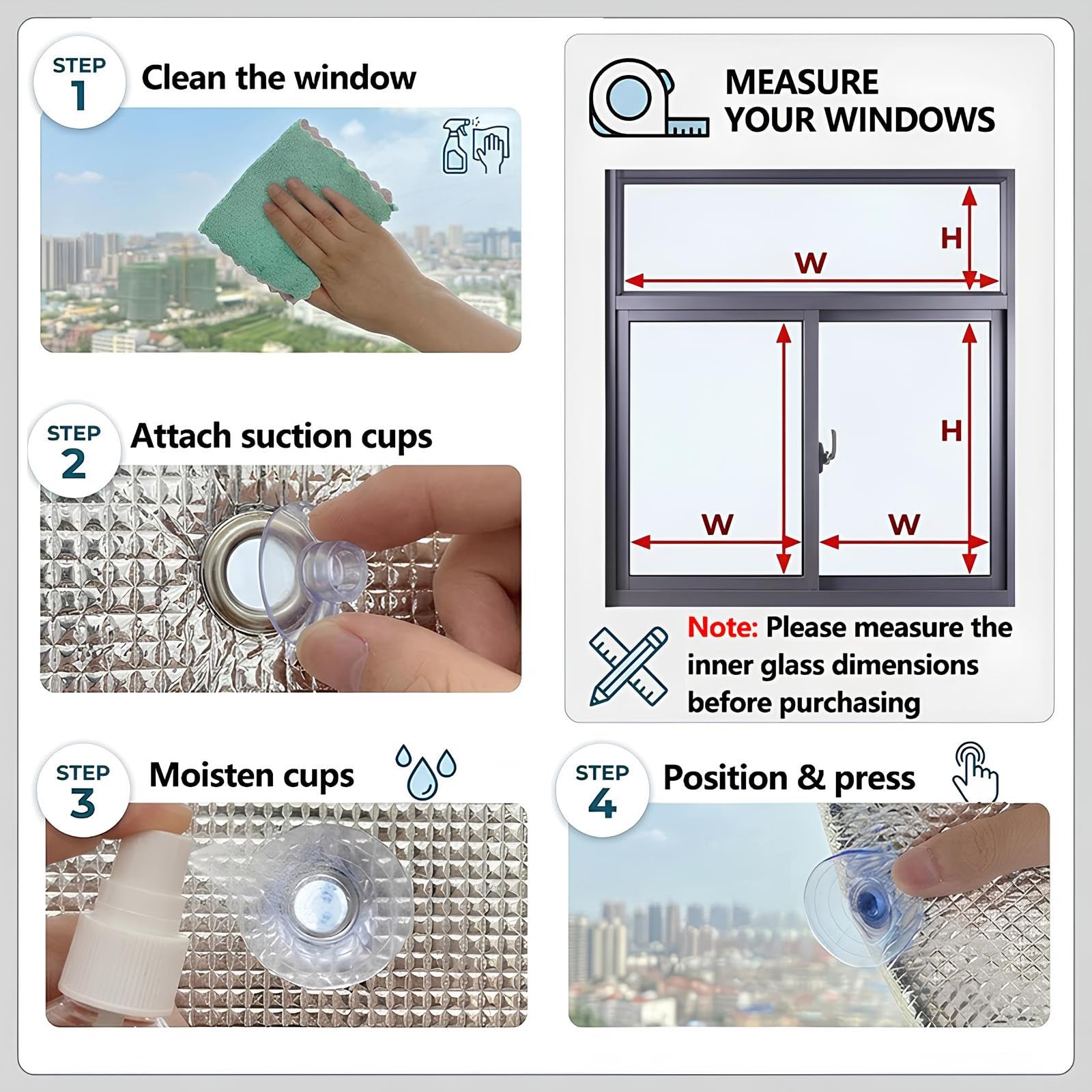 30 40 50 60 70 80cm Film Isolation Thermique en Aluminium Réfléchissant pour Fenêtre avec Ventouse 8mm Réutilisable Panneau de Protection Solaire Anti Chaleur