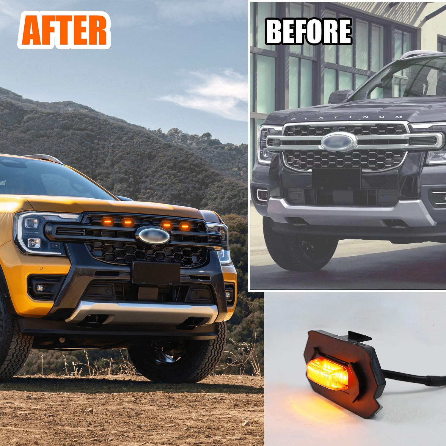 Front Grille Light Bright LED Grill Light with Wiring Harness Waterproof Front Grille Decorative Lamp Compatible with Ford Ranger T9 2022-2025