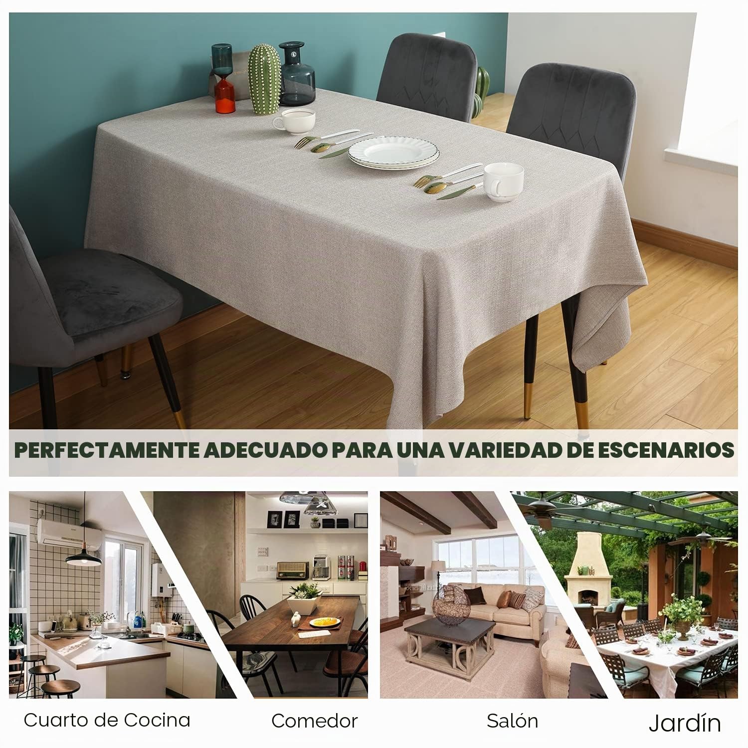 Mantel 145 x 300 cm Beige Rectangular manteles de mesa impermeable Lino | Mantel antimanchas Mesa rectangular resinado Cocina Restaurante exterior Navidad Fiesta Año Nuevo