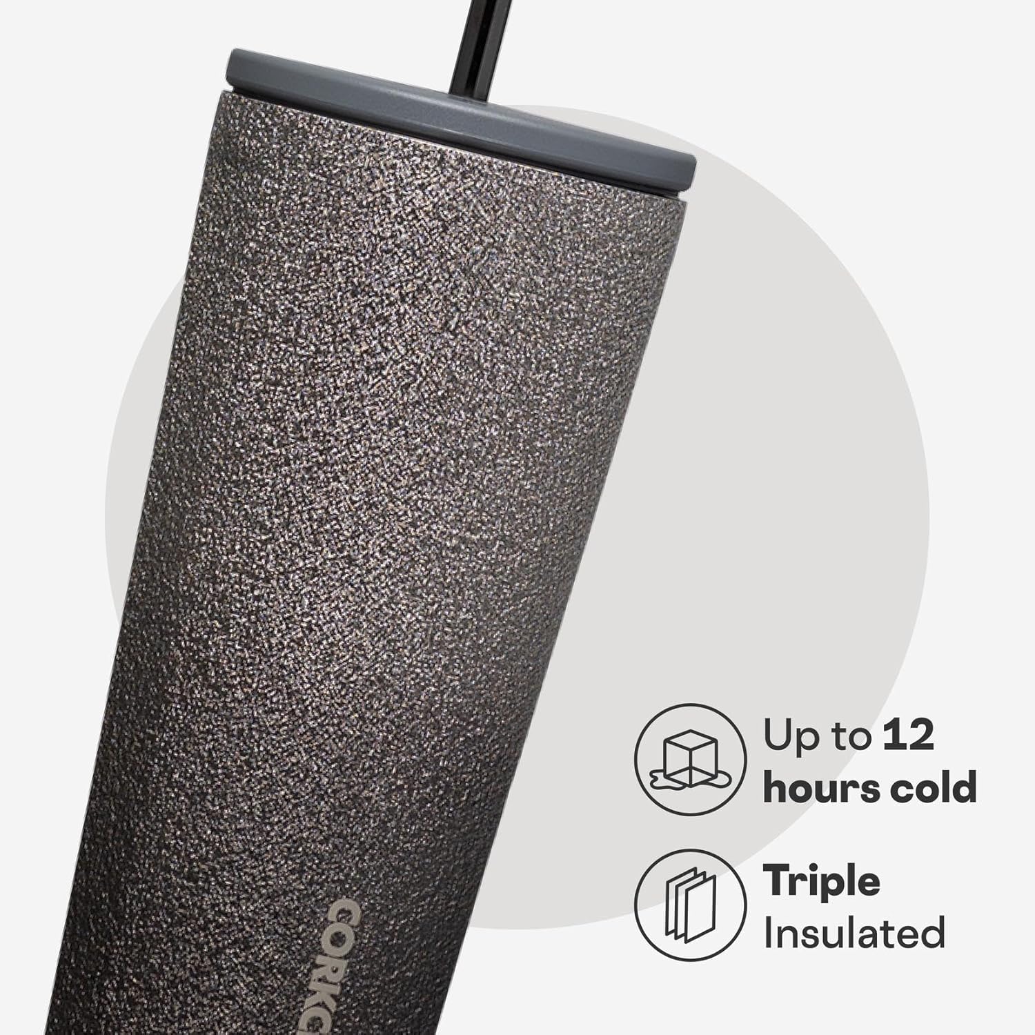 Corkcicle Cold Cup Insulated Tumbler with Straw - Keeps Drinks Cold for 12 Hours - Triple-Insulated Stainless Steel - Leak-Resistant Lid - Summer Drinkware Gift - 24 oz - Steel Shadow