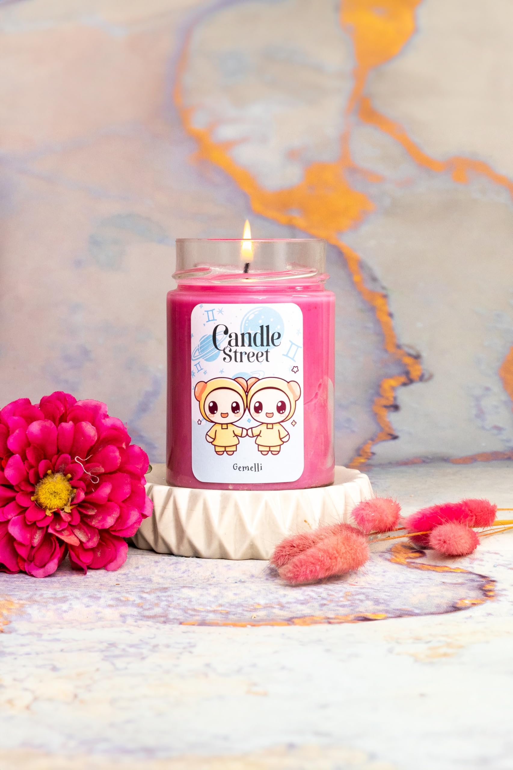 Candle Street Bliźnięta zodiakalna świeca | Zapachowa świeca | Zapachowa świeca cytrynowa, mięta pieprzowa i lawenda | 500 g - długa żywotność 100 h | rękodzieło, wegańskie, wyprodukowane we Włoszech