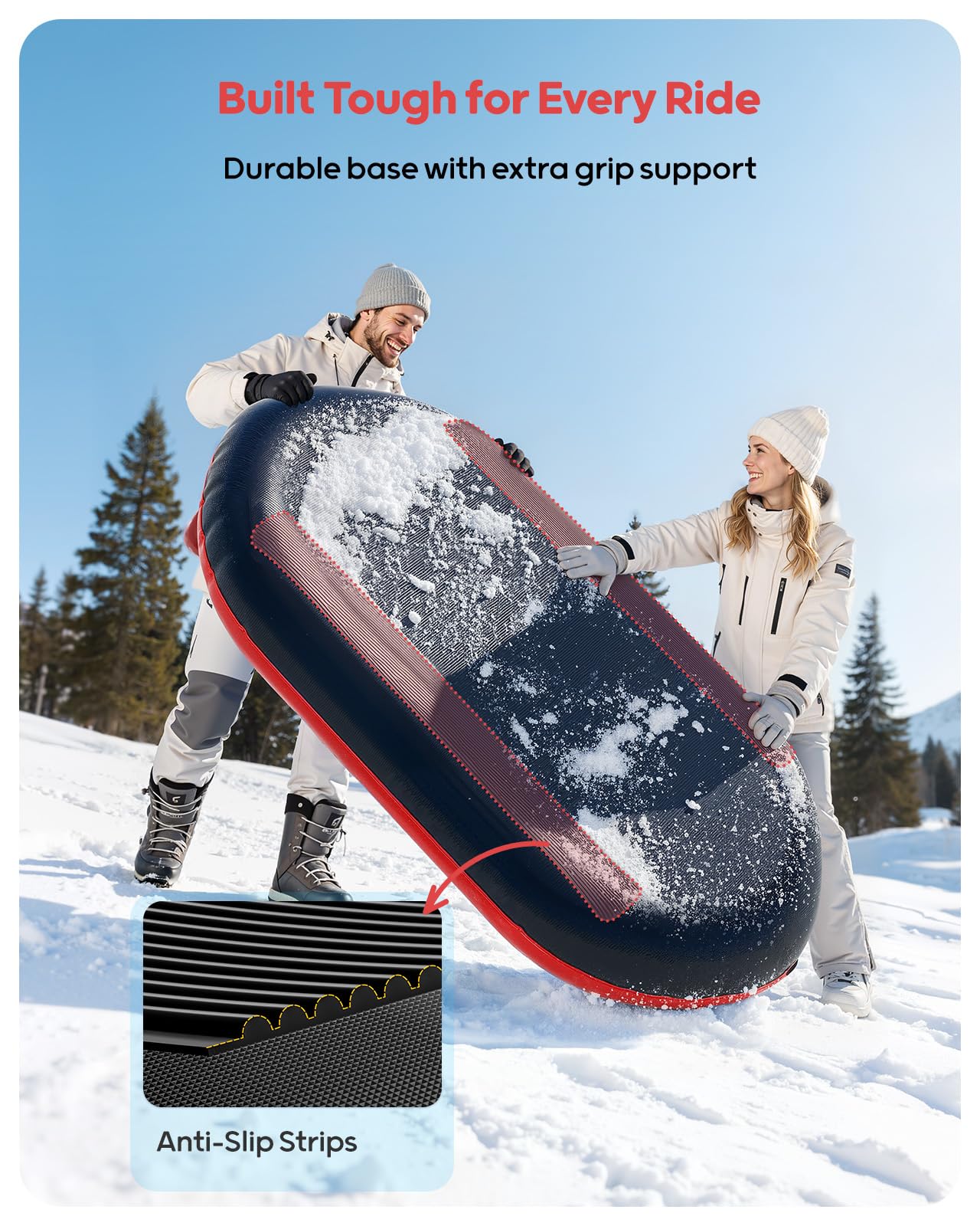 Tubo de nieve inflable para 2 personas con respaldos dobles y cuerda de remolque