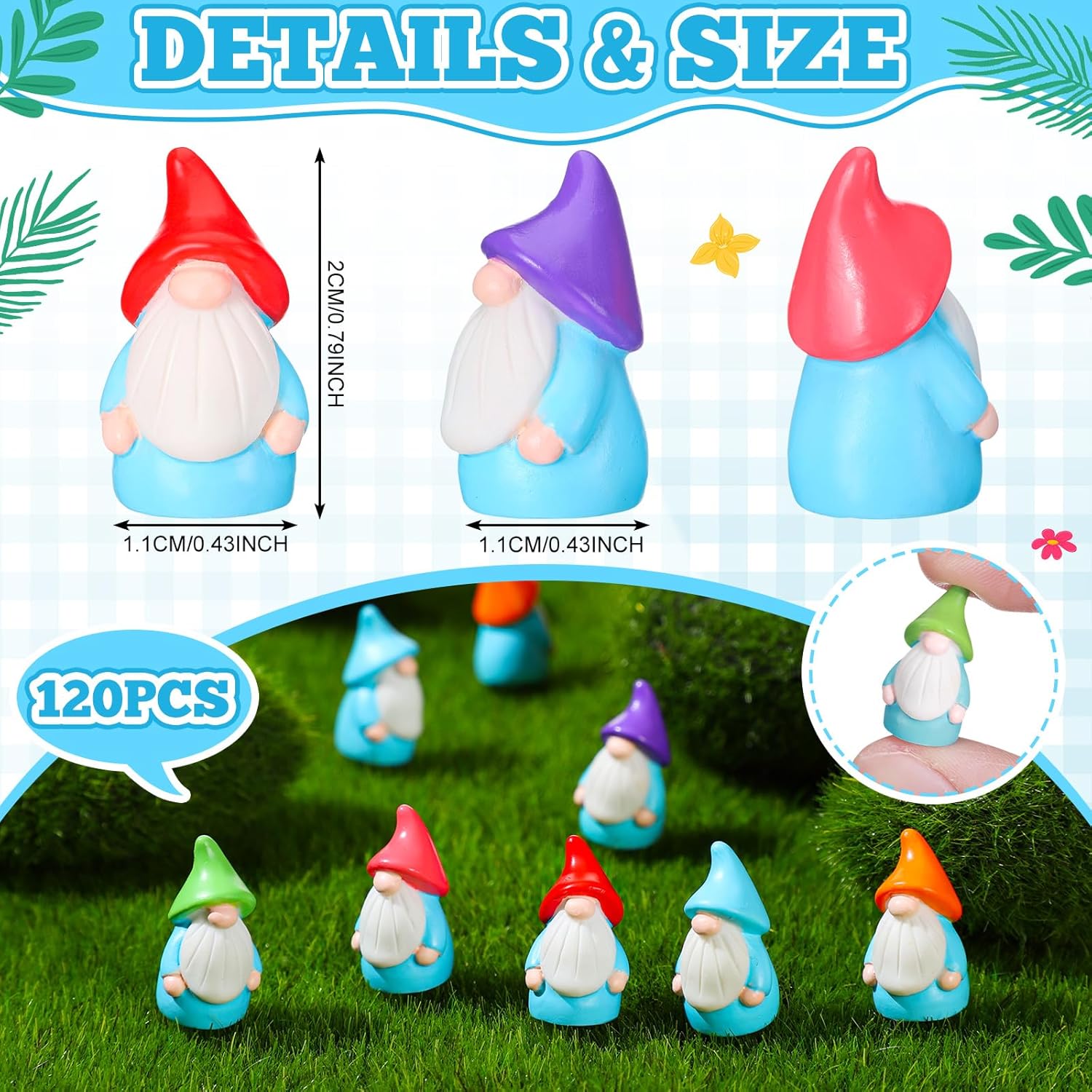 Wonderjune Mini Resin Gnomes Bulk Tiny Fairy Statues Small Gnomes Miniature Figurines for Landscape Outdoor Patio Yard Lawn Indoor Plant Pots Fairy Decor(120 Pcs,Mini Resin Dwarf)