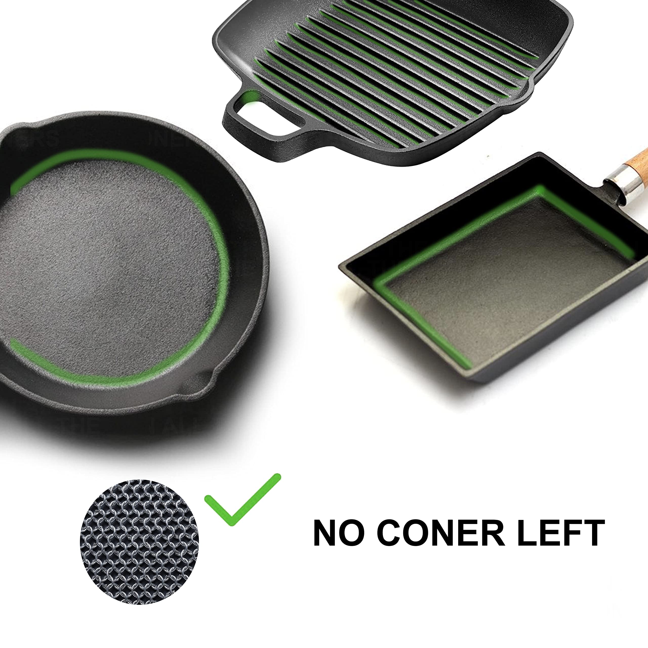 Scrubber in ghisa con anelli sottili saldati per tazze, padelle e ghisa (18 cm, 2 in 1)