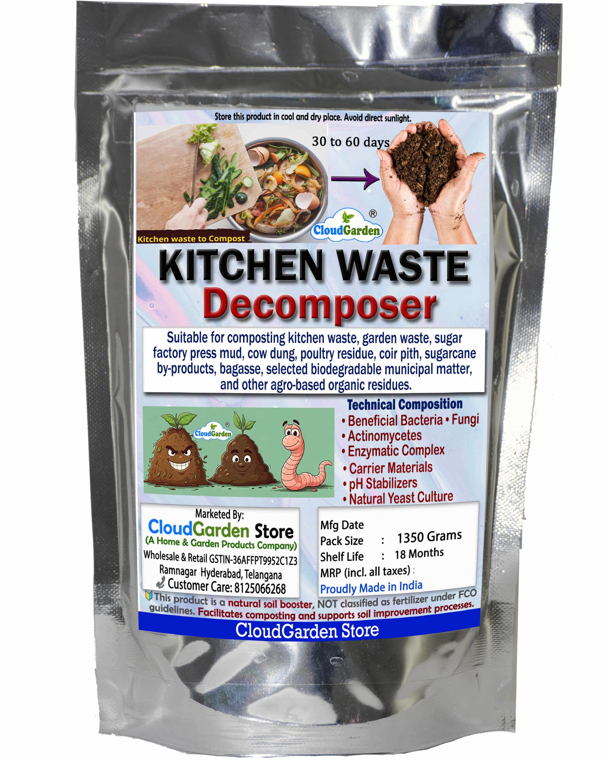 CloudGarden Kitchen Waste Decomposer 1350g - Powerful Formula for Fast Kitchen Waste composting, Breaks Down Food Scraps, Reduces Foul Smell, Supports Home Compost bin use-image-22
