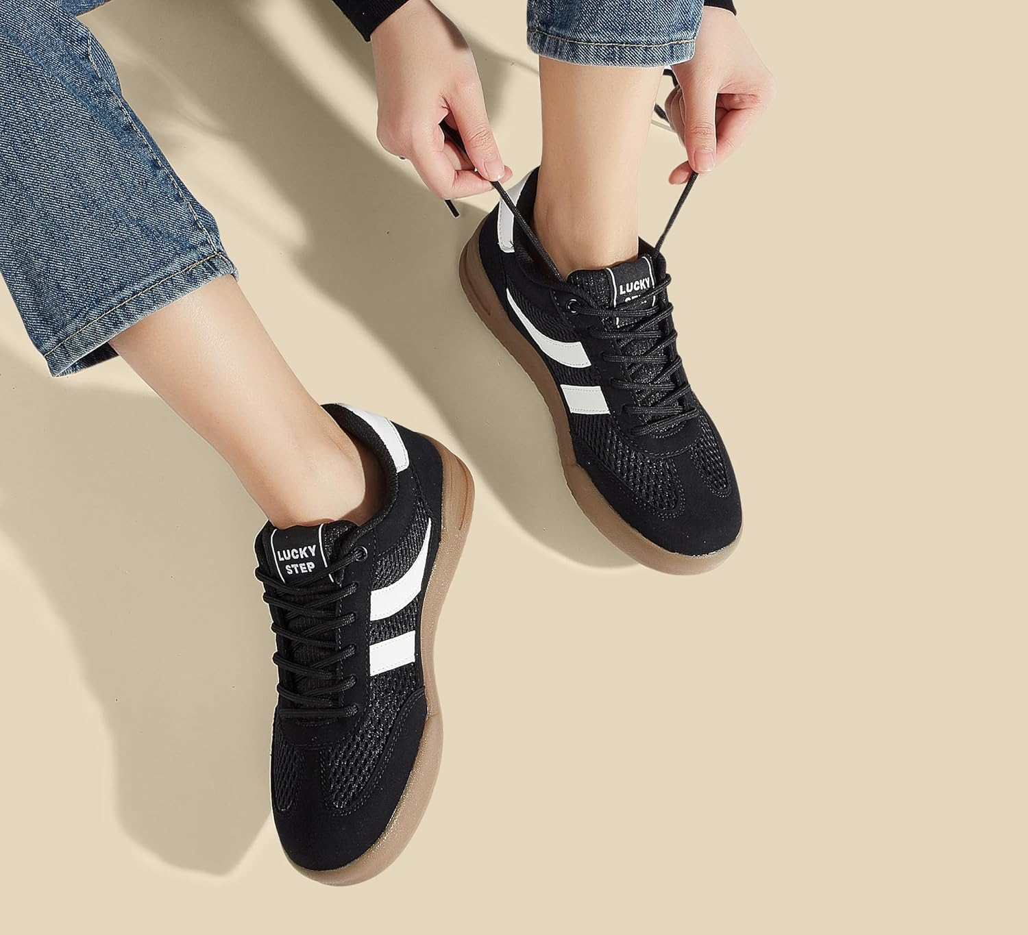 LUCKY STEP Women's Retro Fashion Sneakers Classic Mesh Gum Sole Tennis Footwear Casual Running Trainer Skate Walking Shoes - Image 2