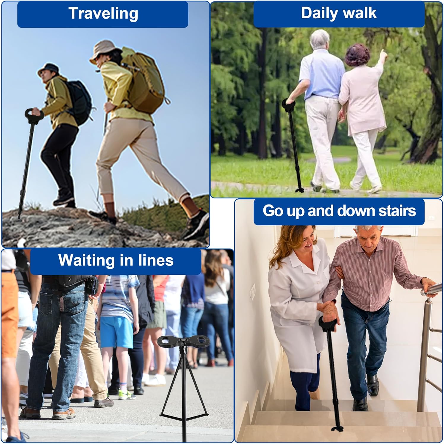 Walking Cane with Seat, Cane Chair with Cushion Folding Lightweight Portable Seat for Adults Seniors Camping Hiking Travelling