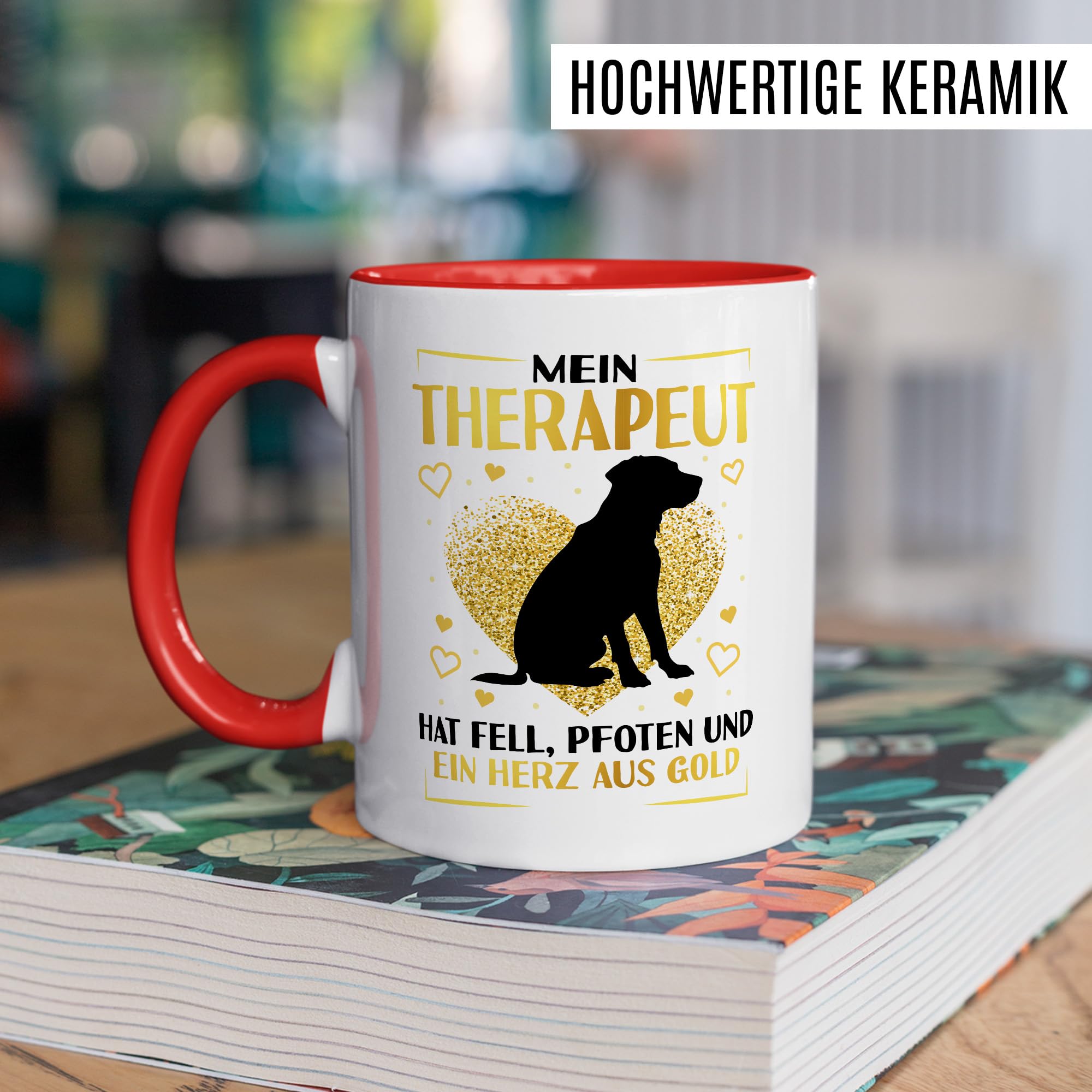 Tassenbrenerei Hunde-Tasse Mit Spruch – 'Mein Therapeut Hat Fell, Pfote Und Ein Herz Aus Gold' – Weiß, 330 Ml, Spülmaschinengeeignet