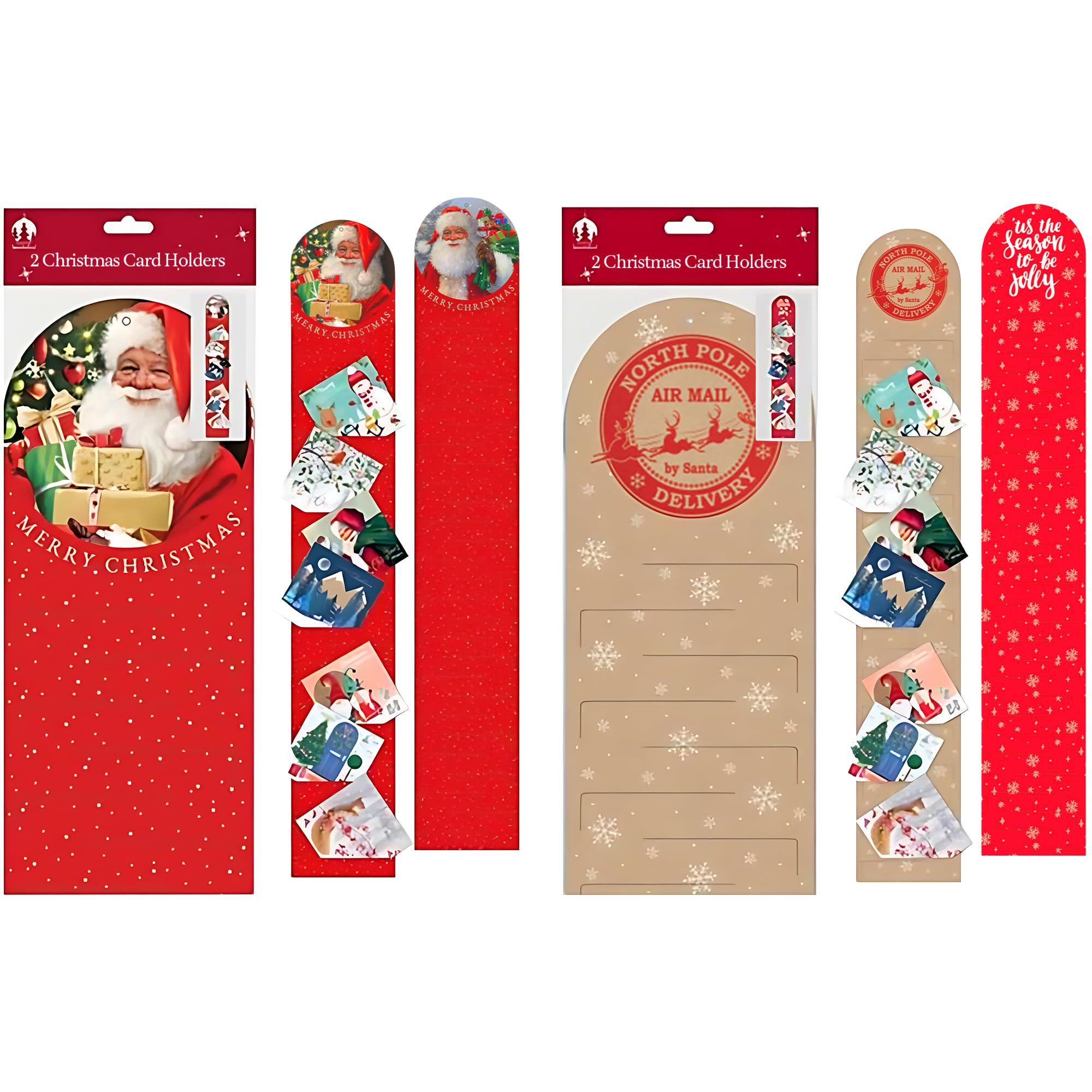 VR Angel 4 x Christmas Card Holder 2 x Cute & 2 x Traditional Design Santa Claus Festive Design Ideal For Xmas, Hanging Wall, Gift, Home & Office Decoration