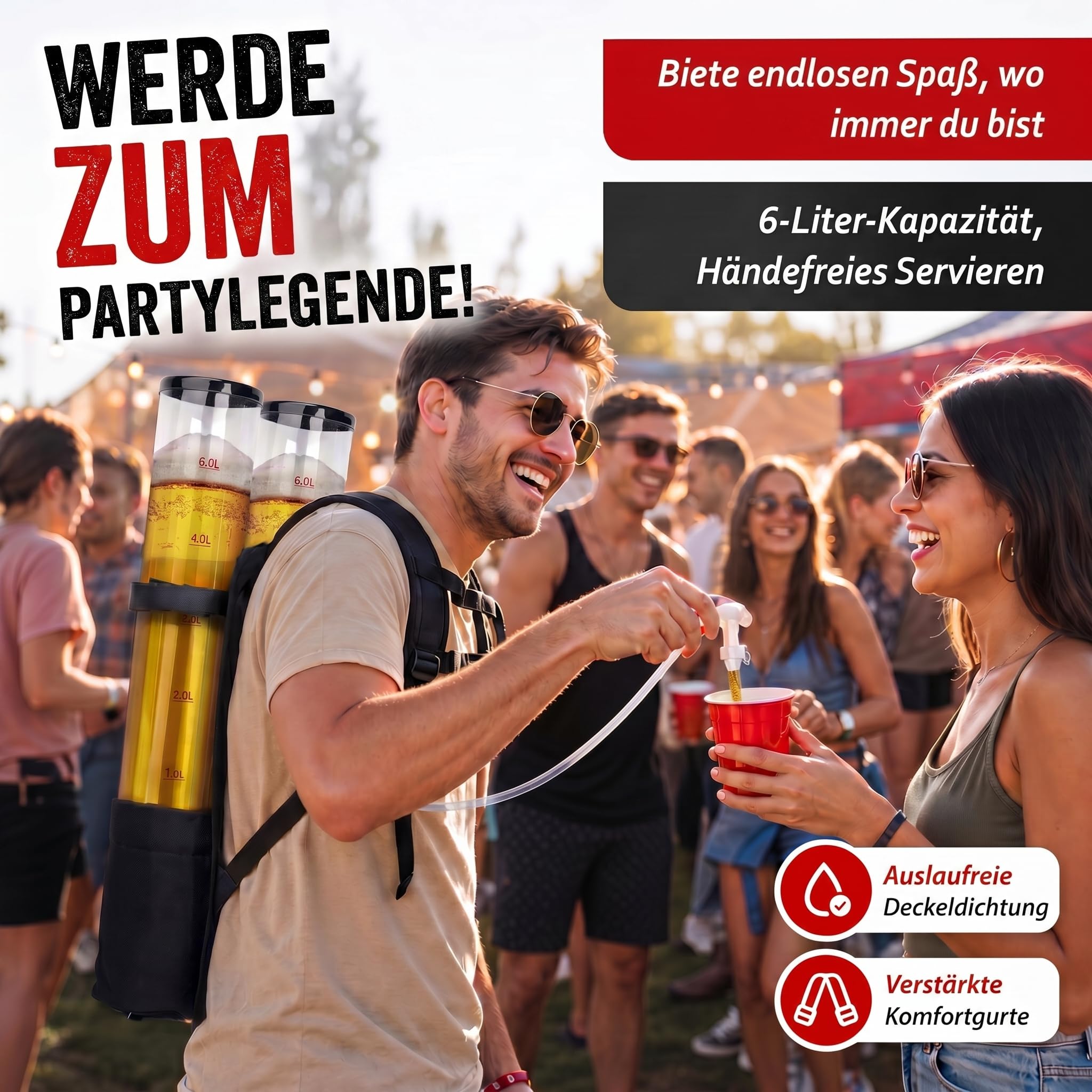 GOODS+GADGETS Der Kulthit - Duo Bierrucksack Doppel Bier Rucksack Biergiraffe Getränkerucksack 2 x 3 Liter Kapazität