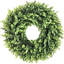 Boxwood Wreath for Front Door - 18 Inch Artificial Greenery Wreath for All Seasons, Realistic Green Leaves Wall Hanging Decoration for Indoor Outdoor, Farmhouse Porch Window Decor