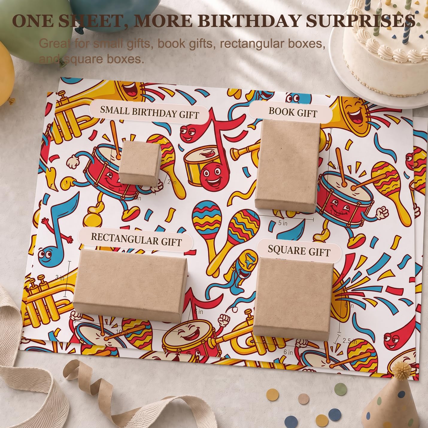 SHSEEN Retro Cartoon Music Birthday Paper, 2 Sheets, 20 x 28 in image 5