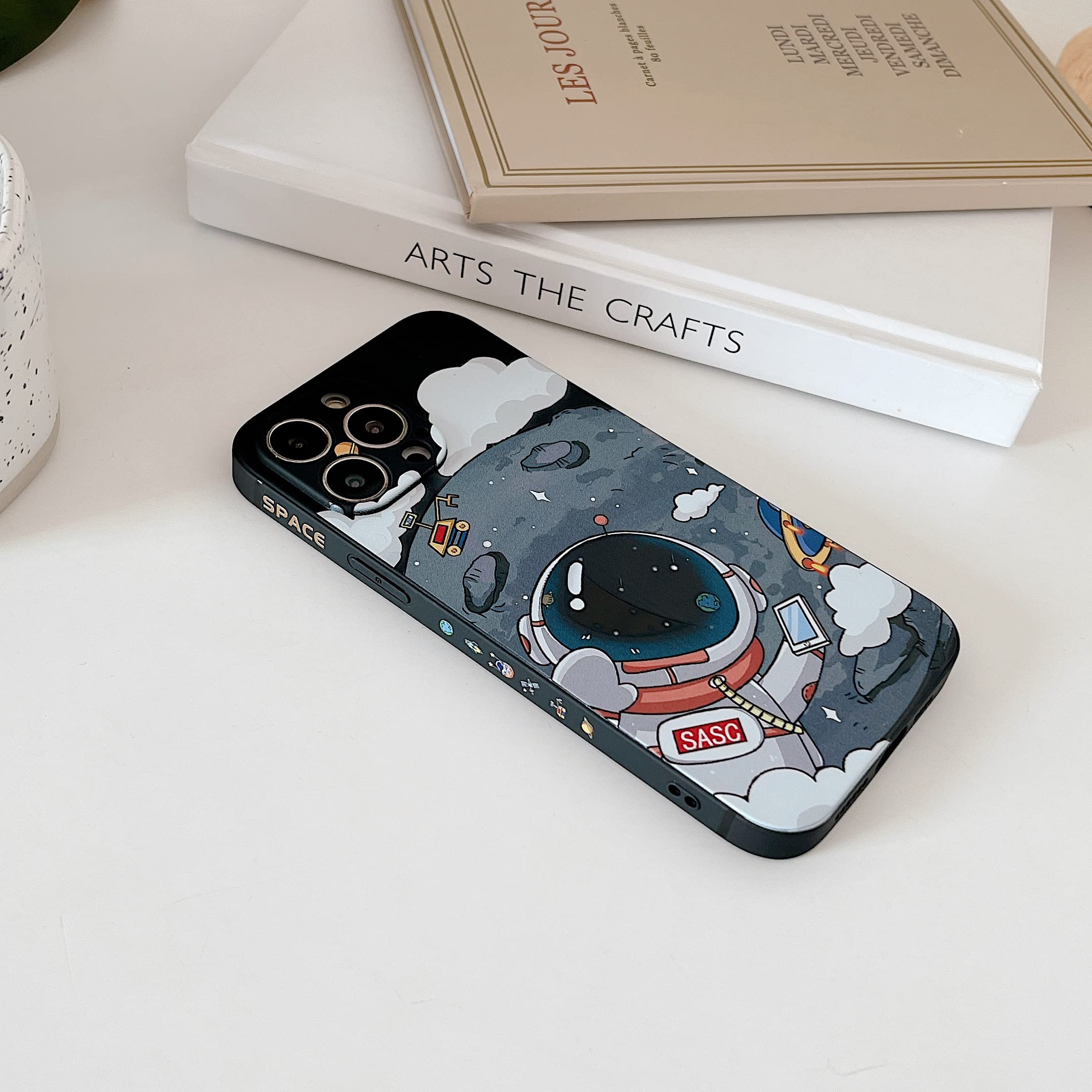 Yonds Queen for iPhone 13 Cute Case, Cool Cartoon Astronaut Planet Moon Space Design Stylish Soft TPU Bumper Shockproof Anti-Slip Protector Fashion Case (iPhone 13, Black Moon) - 3