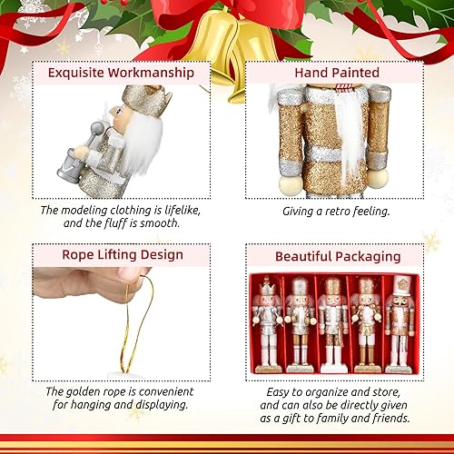 Miniatura 3 de 10 adornos navideños de cascanueces de madera, decoraciones colgantes de cascanueces de 5 pulgadas de alto, figuras de cascanueces de Navidad,