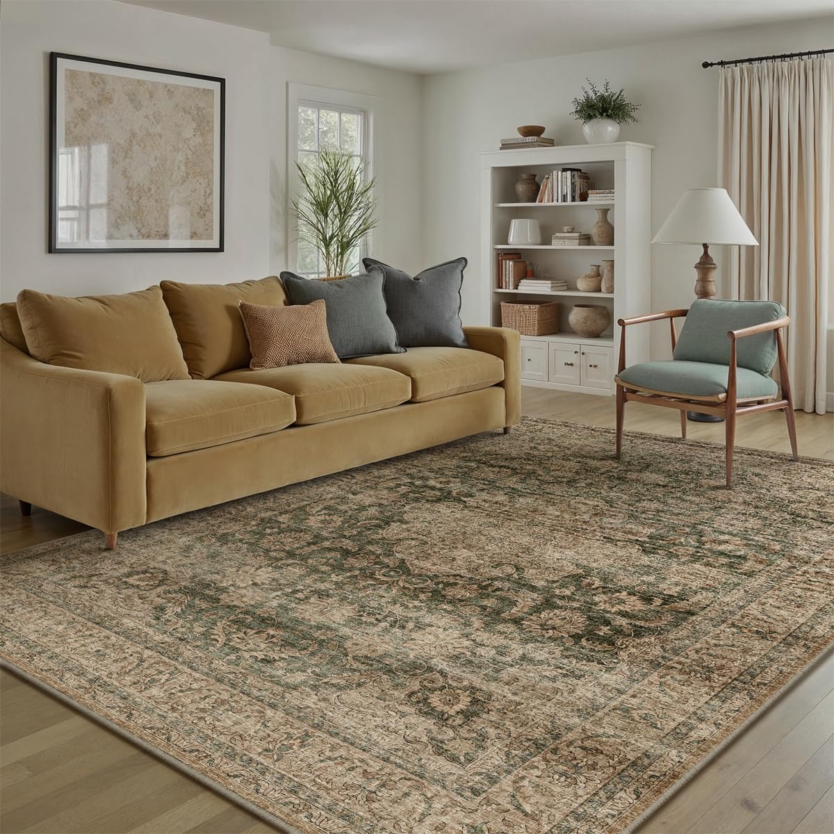 Amazon.com: WondRg 6x9 Washable Area Rug Green Brown Vintage Non