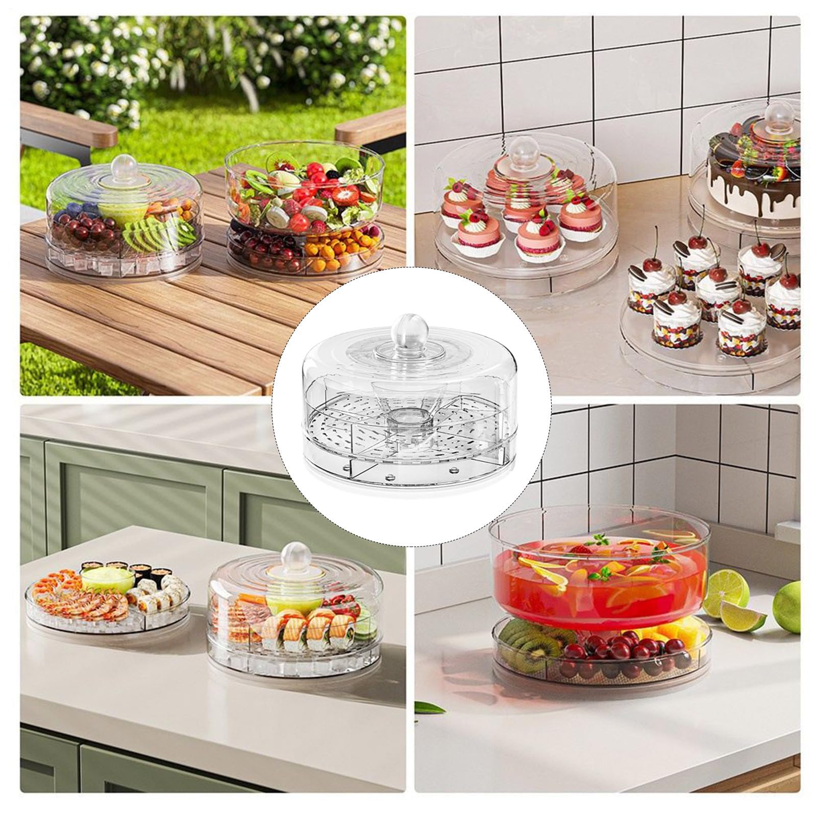 Bandeja refrigerada con tapa, 23 x 16,3 cm, ideal para alimentos fríos, camarones, cócteles, frutas, hielo, aperitivos, fiestas, picnics, camping, cumpleaños