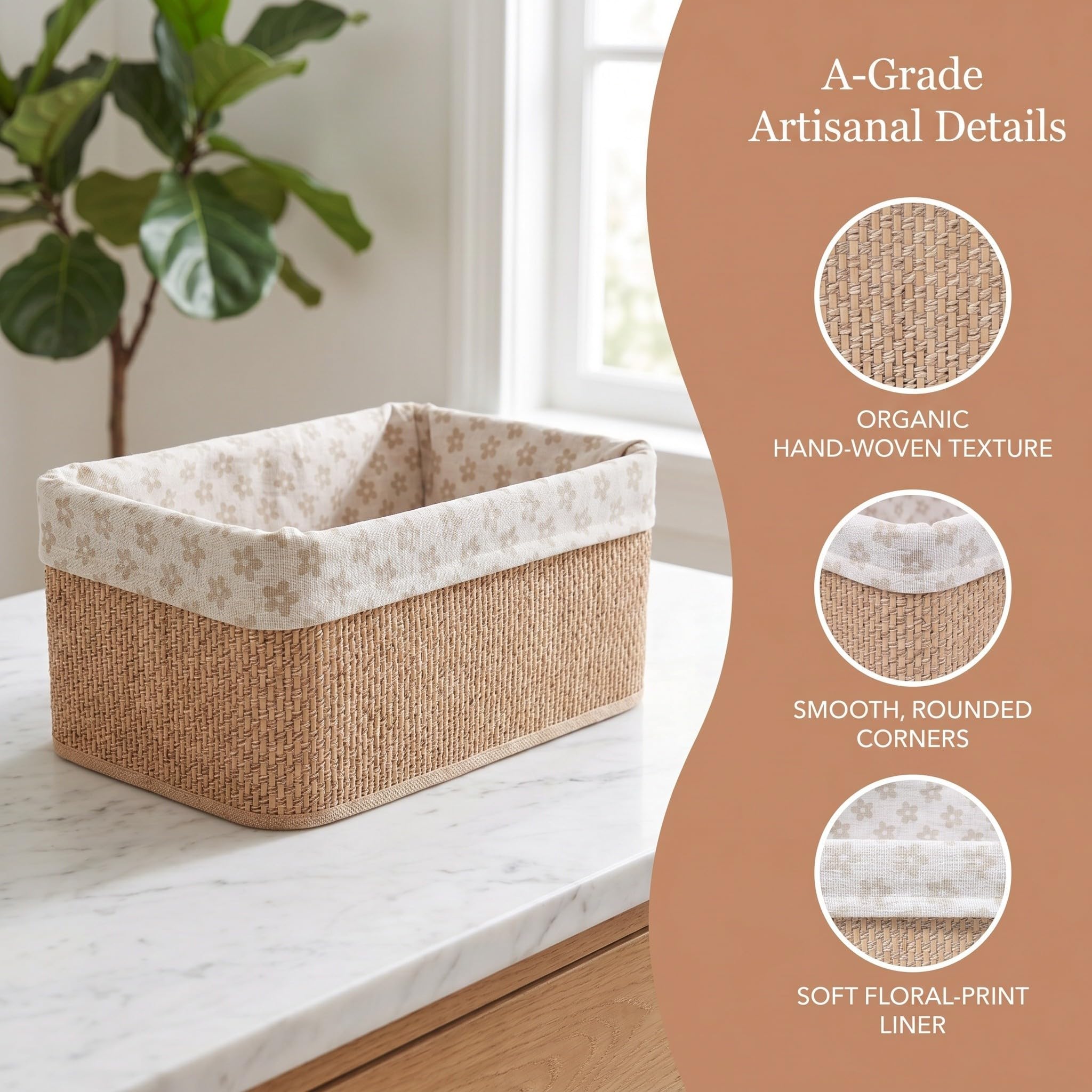Alipis 4 Pezzi Rustico Cesto Coffee Portaoggetti Intrecciato Bambù per | Struttura Flessibile Intrecciata, Apertura Ampia e Profilo Basso, per Area Gioco Bambini e Nursery