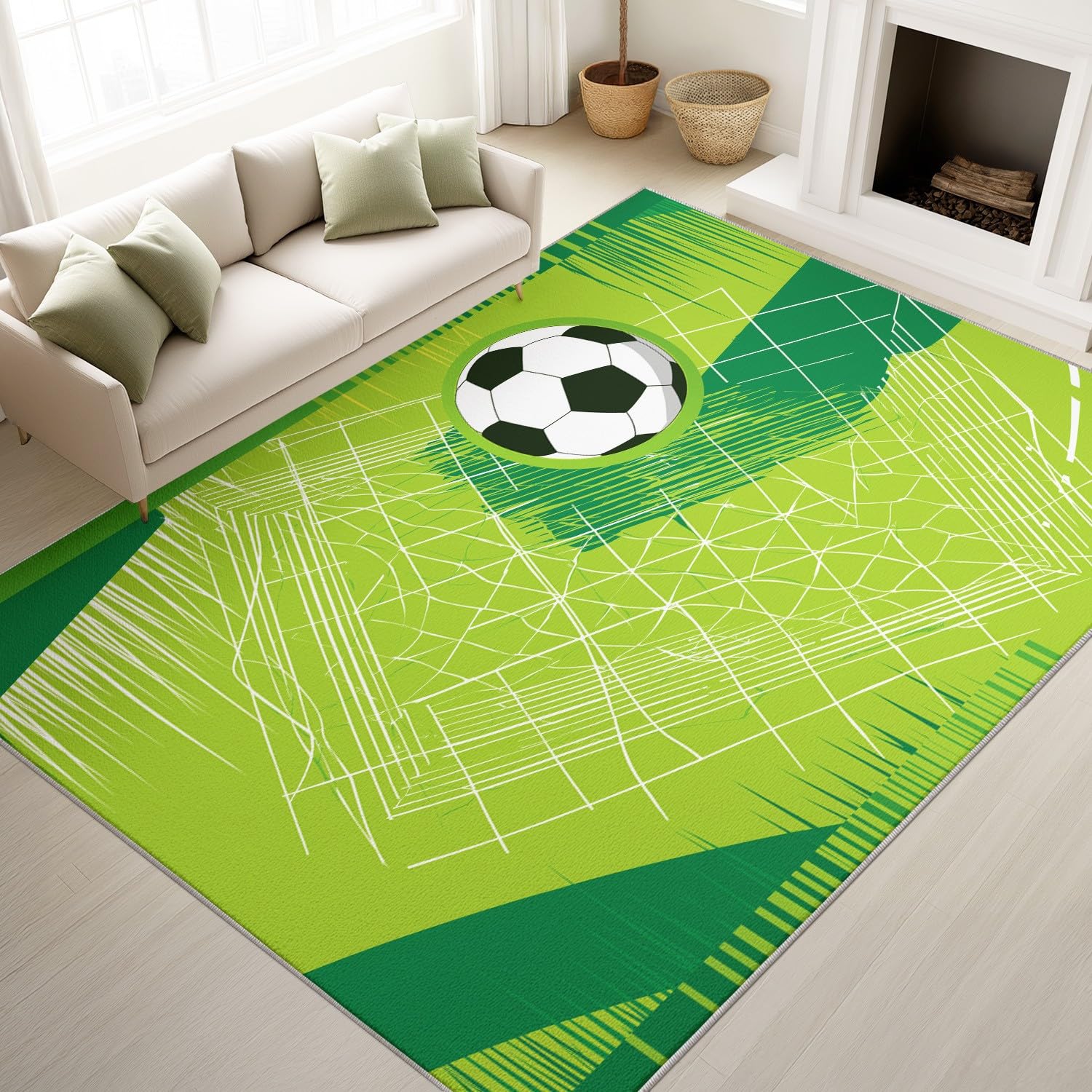 Tapis champ vert football salon doux grand format 140x200