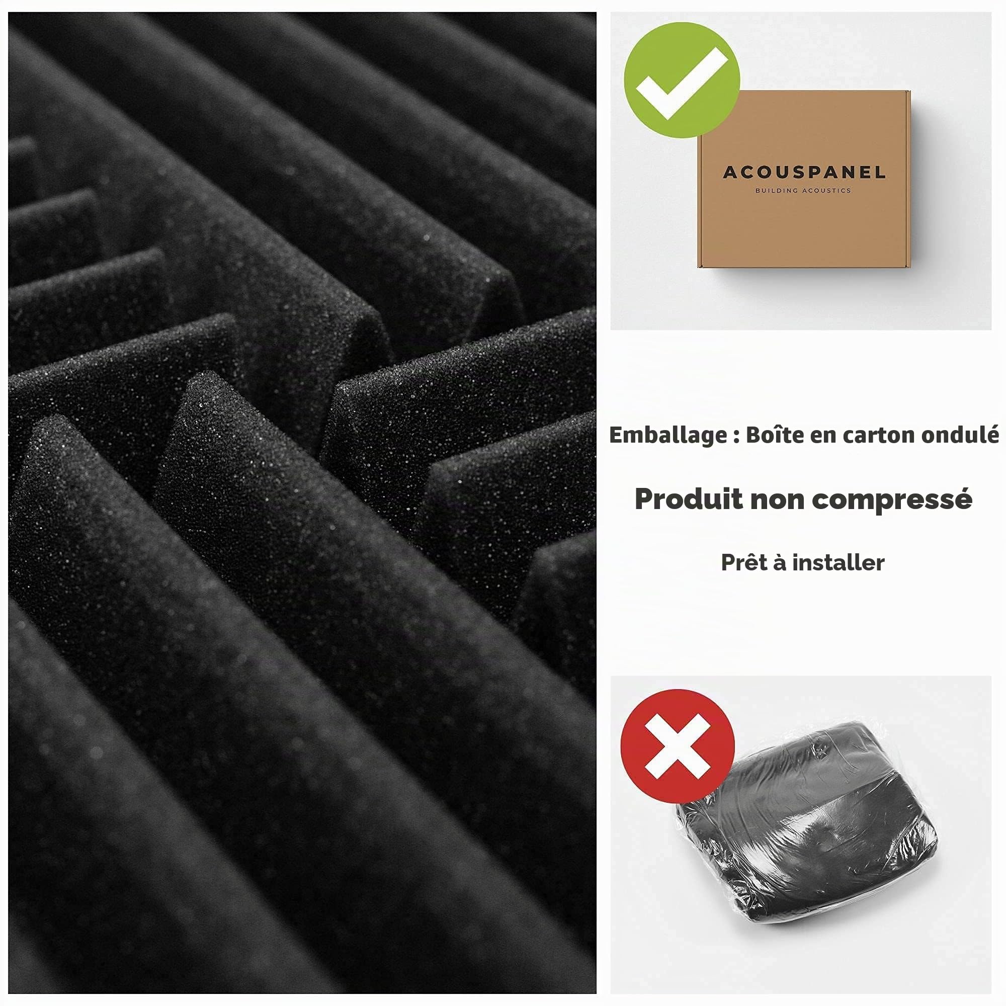 ACOUSPANEL Mousse Acoustique Panneaux Acoustiques Non Compressé Couleur Gris Anthracite (24 Unités - 30x30x4 cm)