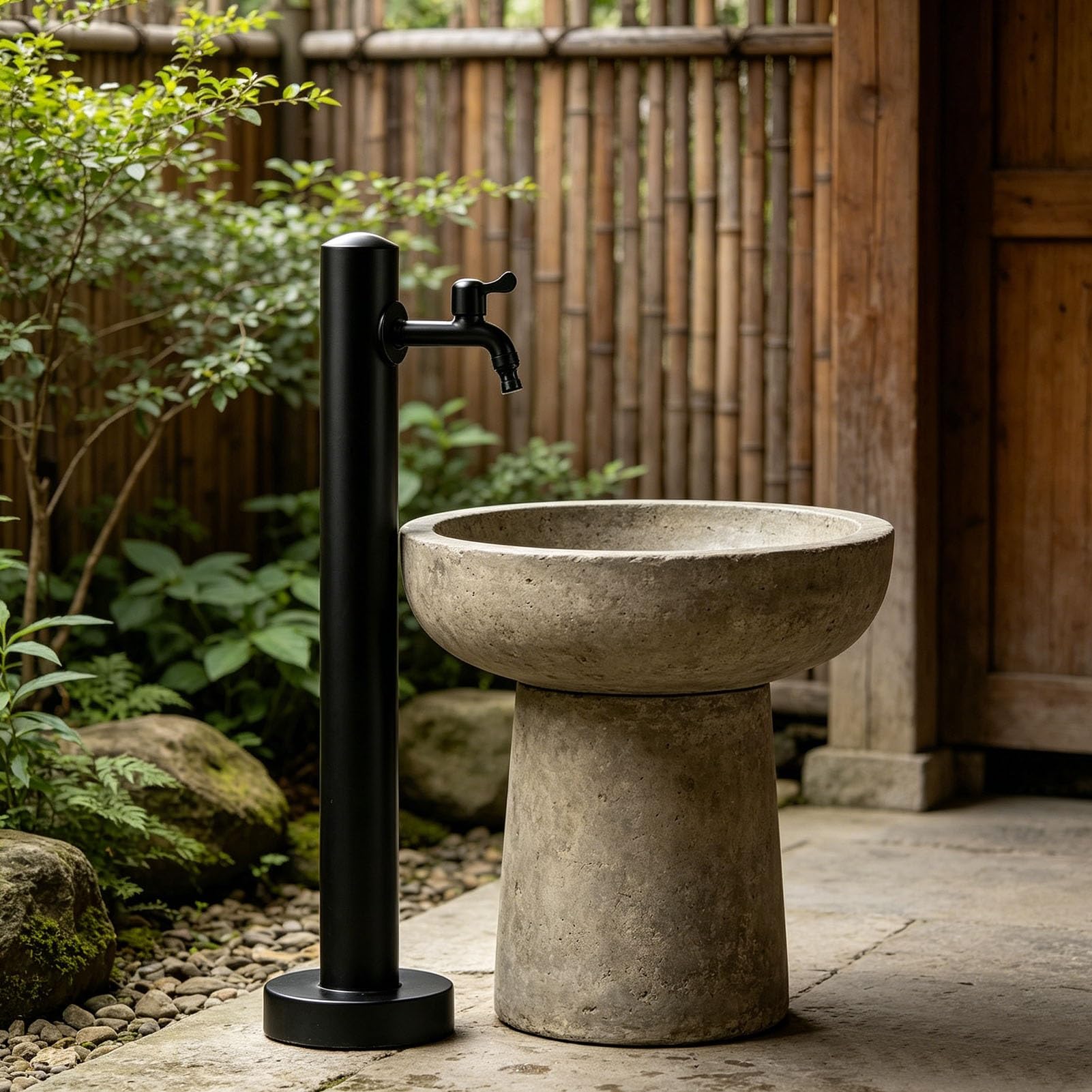 Junvstor Black Garden Water Fountain Column With Spray Gun, Vertical Garden Tap Outdoor Water Hydrant Freestanding Water Post, Water Dispenser Hydrant For Patio Farm Pasture Backyard(,60Cm/23.6In,Style 1)