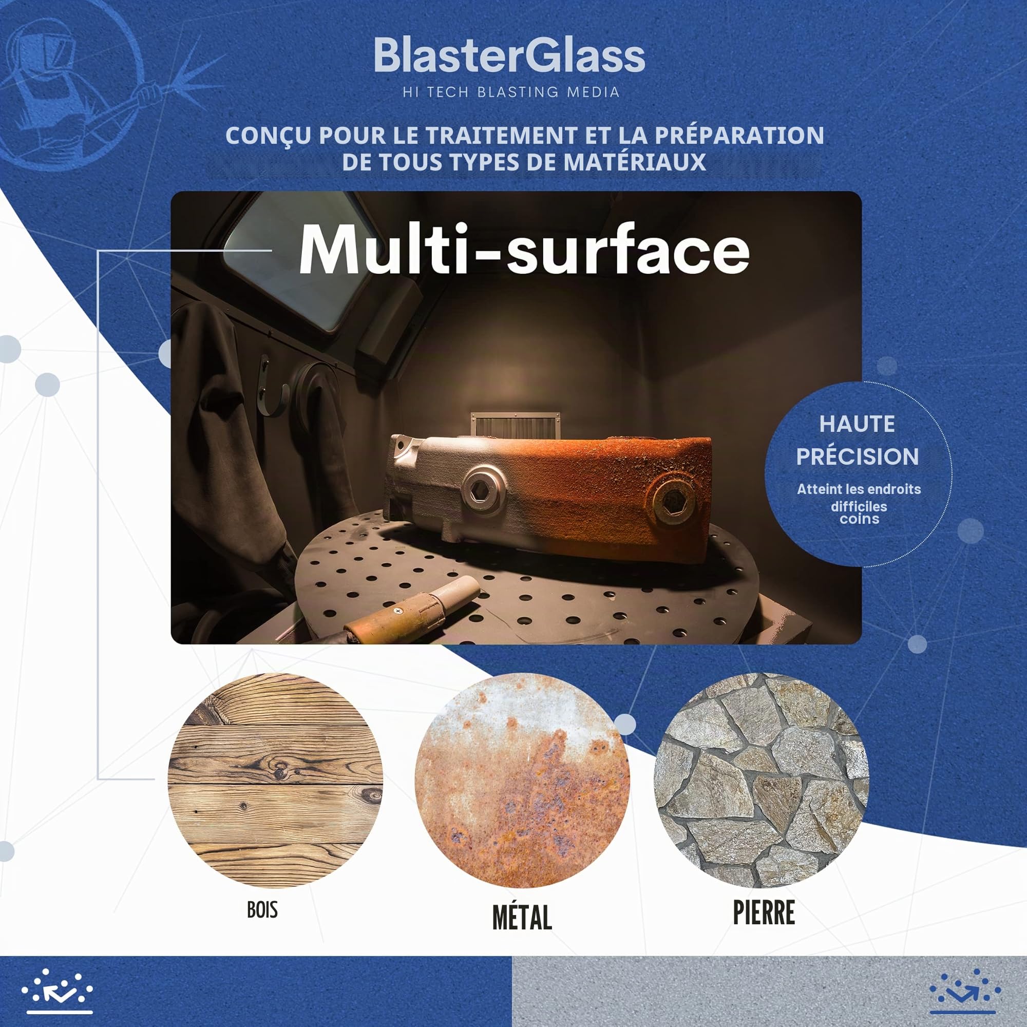 BlasterGlass Abrasif en Verre Technique Hi-Tech Réutilisable pour Sablage sous Pression, Sac 10kg