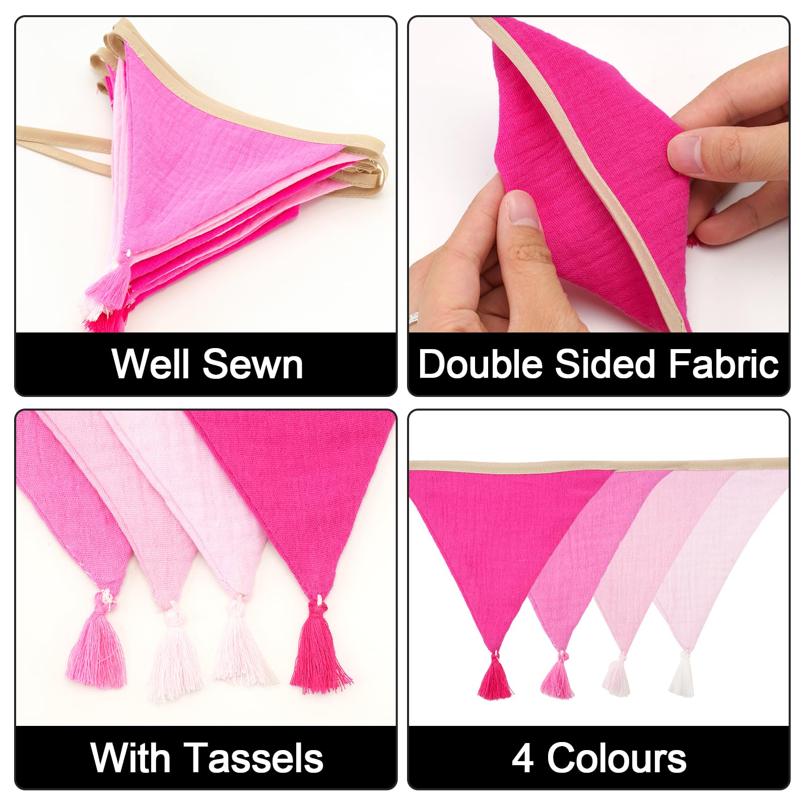 G2PLUS Fabric Bunting Banner with Tassel, 12PCS Double Sided Cotton Bunitng - Image 3